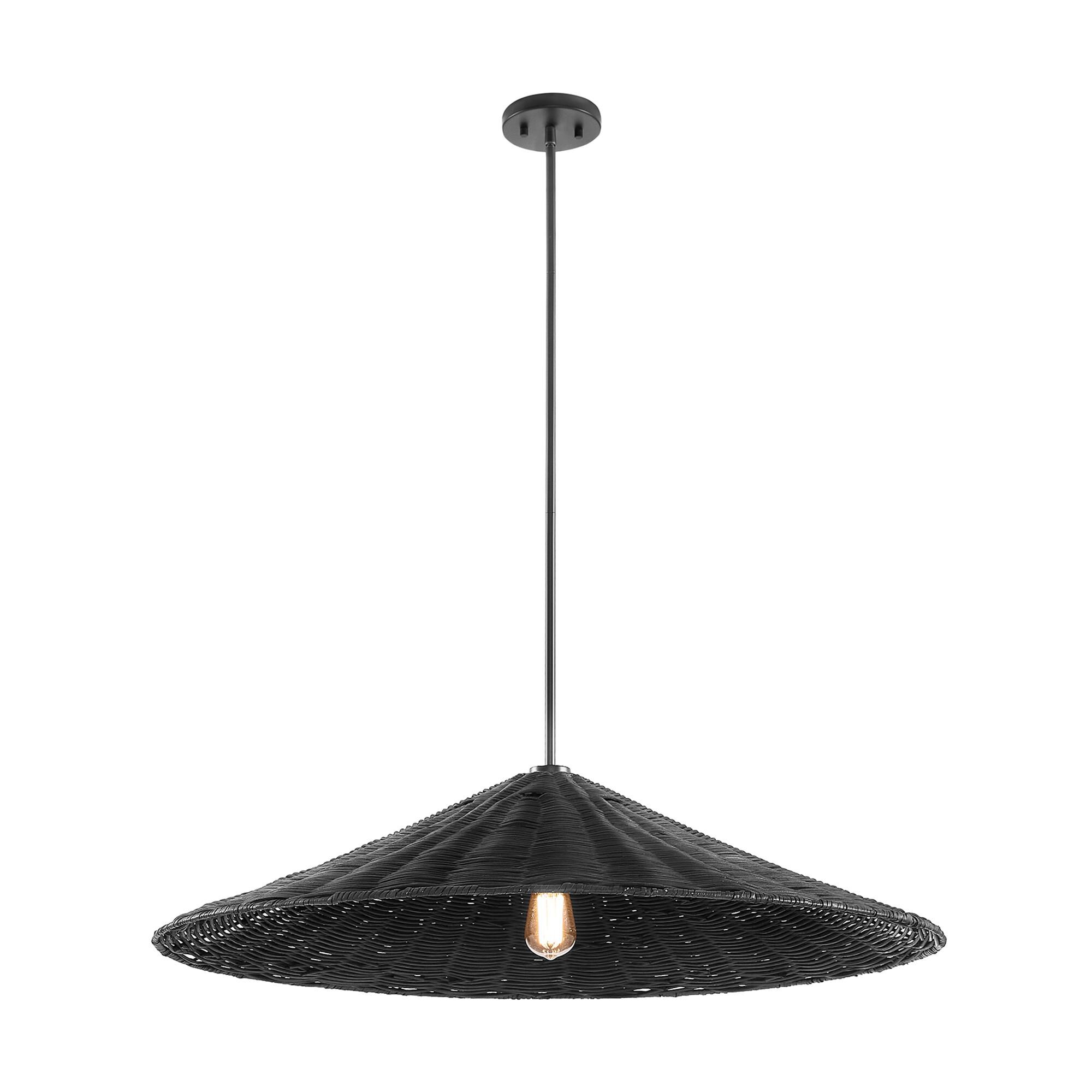 Shown in Matte Black finish and Natural Rattan shade