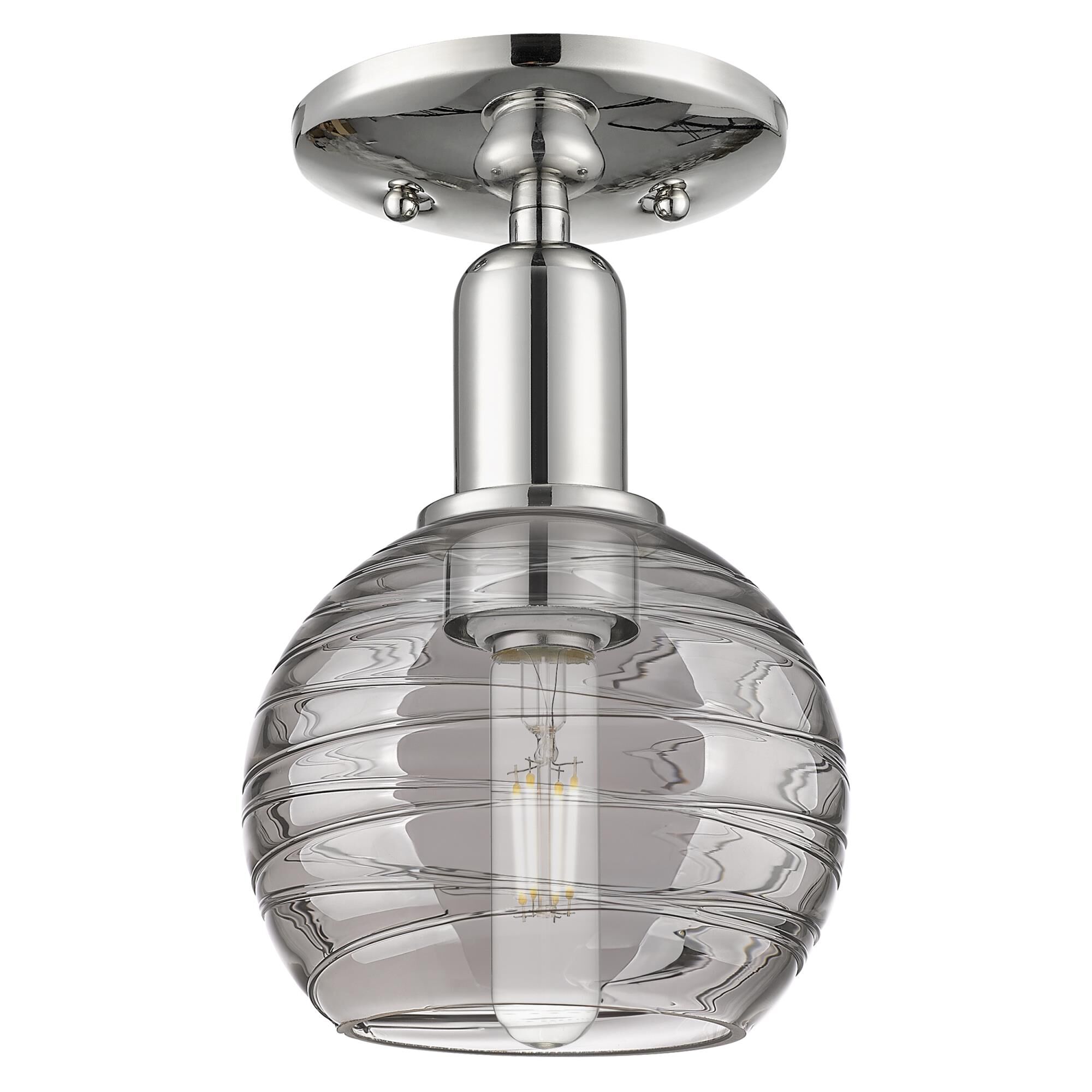 Shown in Polished Nickel finish and Light Smoke Deco Swirl glass