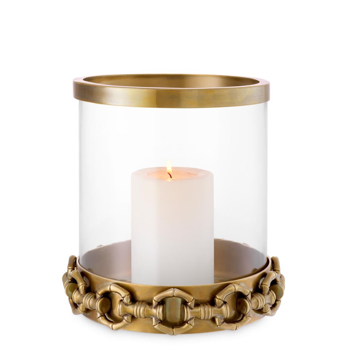 Shown in Vintage Brass, Clear Glass finish