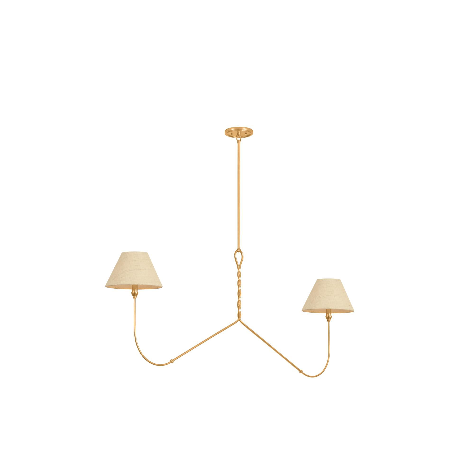 Shown in Vintage Gold Leaf finish and Saguran Natural Woven shade