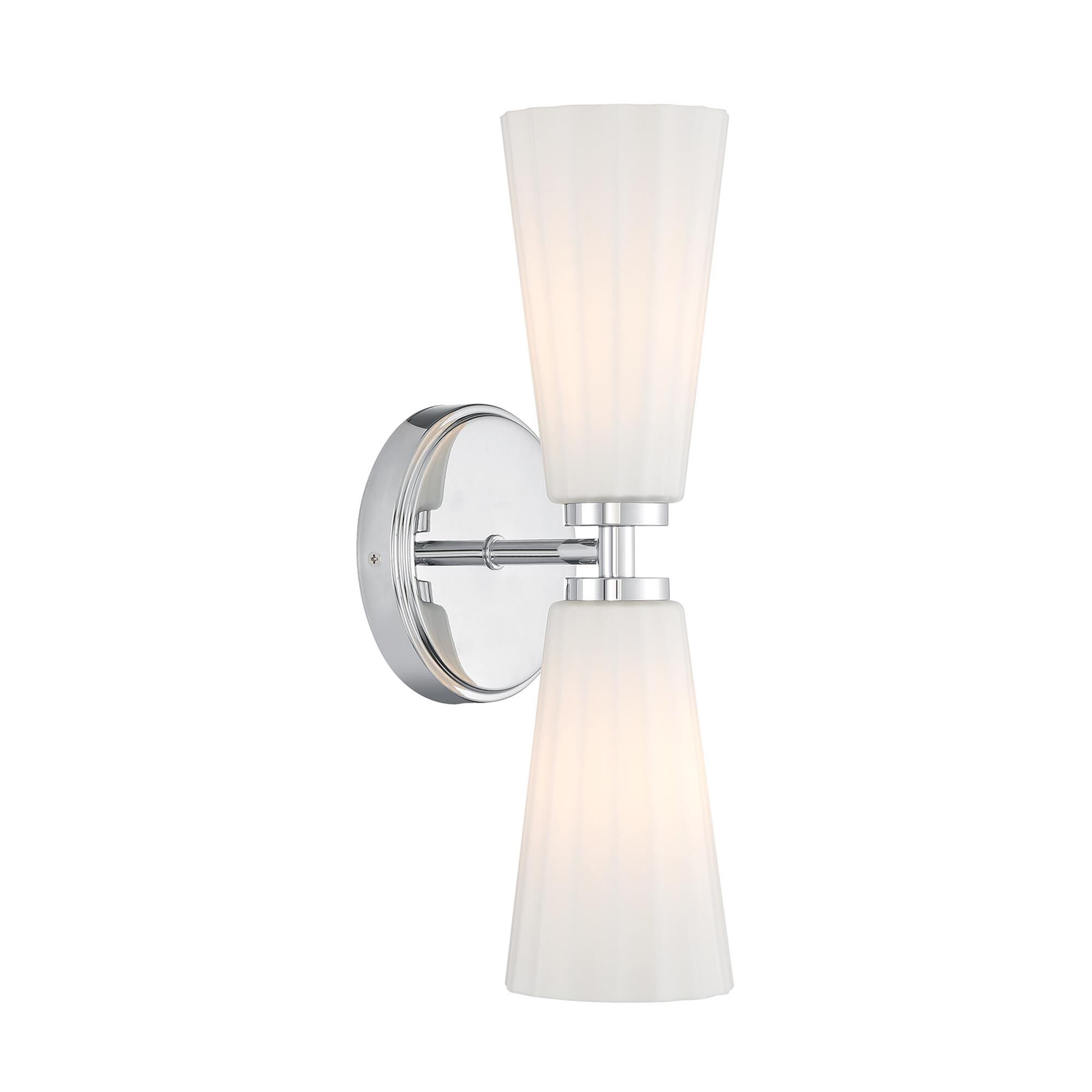 Shown in Chrome finish and White Fluted glass and Glass shade