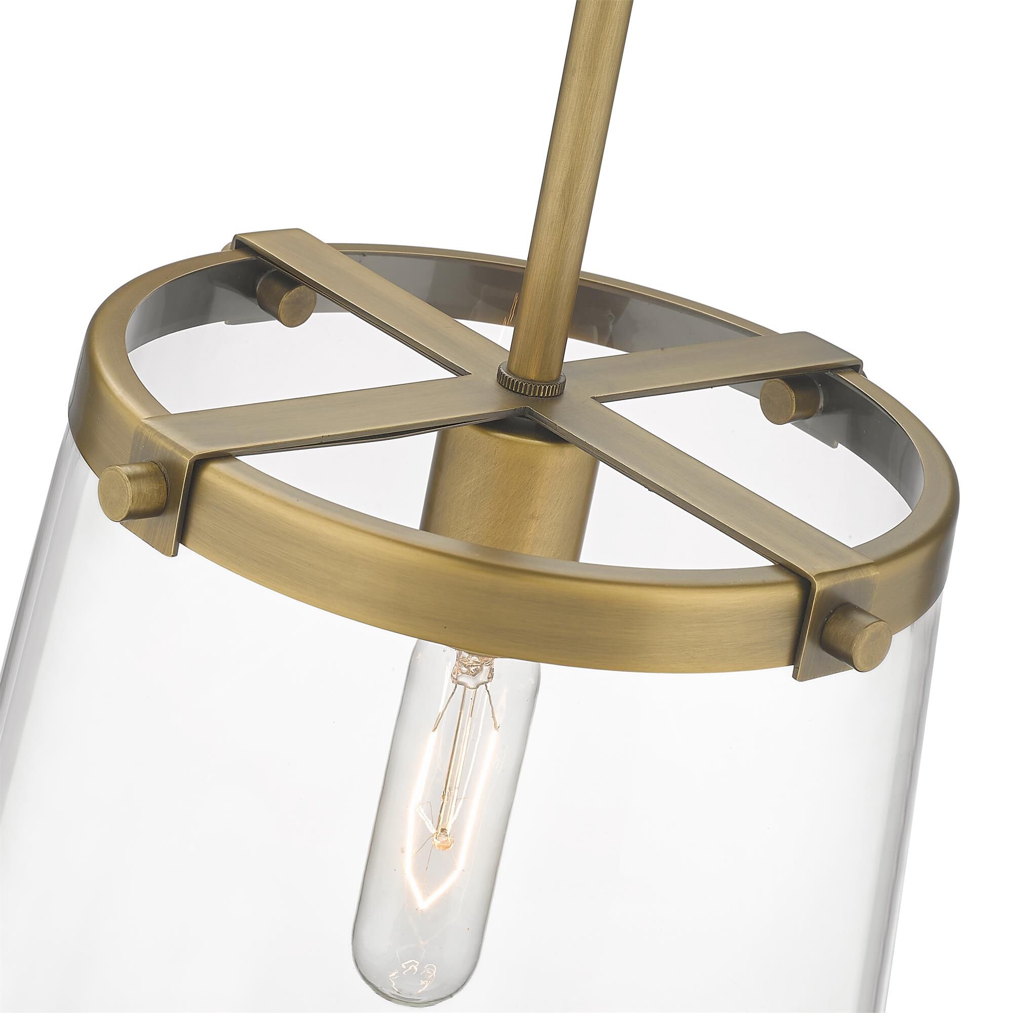 Shown in Rubbed Brass finish and Glass shade