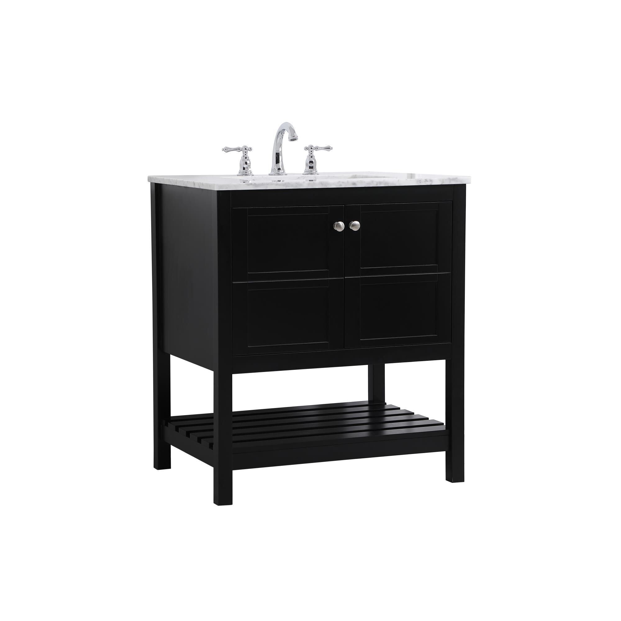 Shown in Black And Brushed Nickel With Carrara White Marble finish