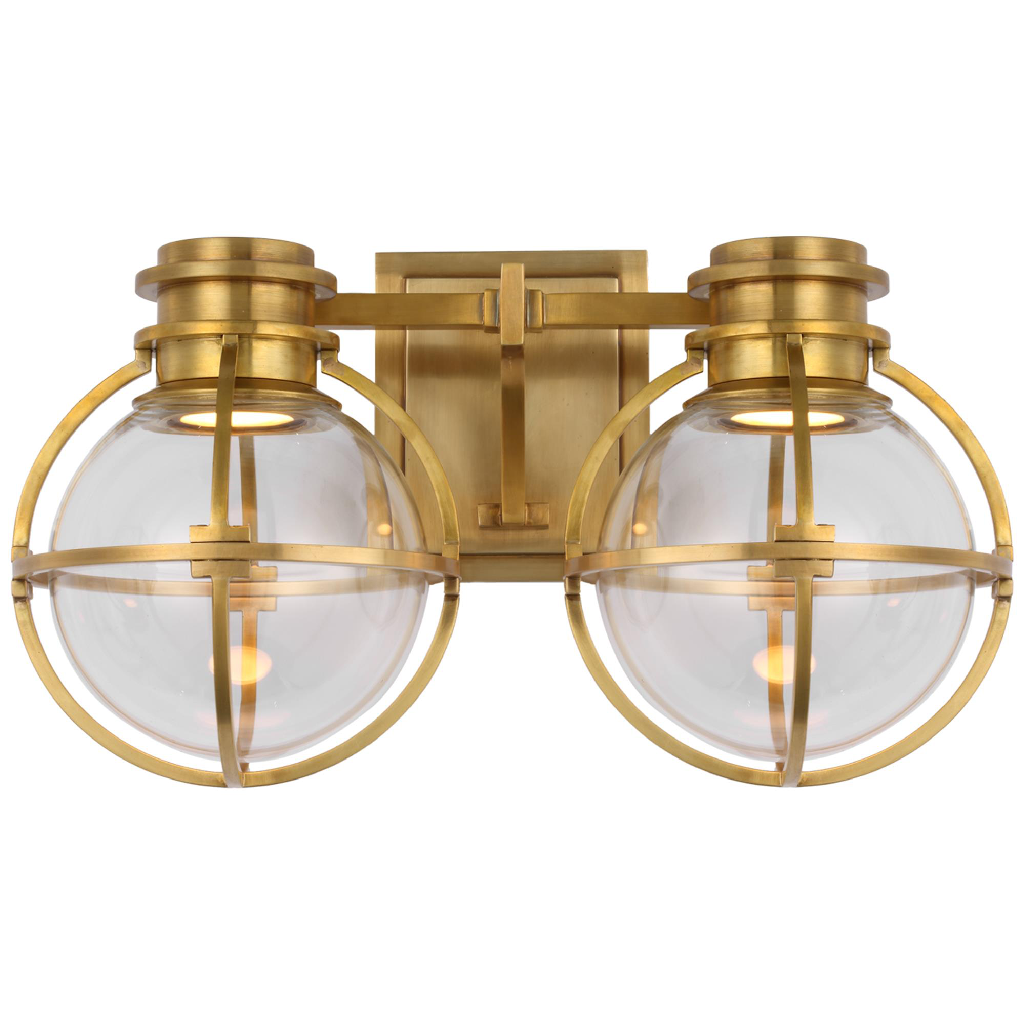 Shown in Antique-Burnished Brass finish and Clear Glass shade