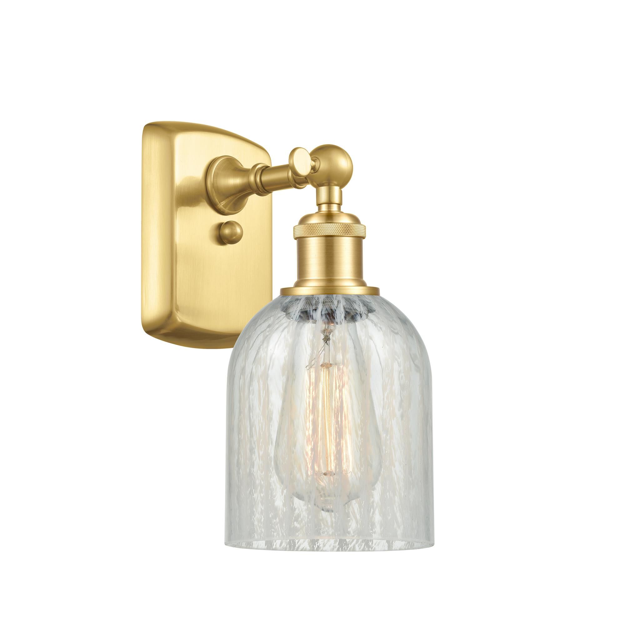 Shown in Satin Gold finish and Mouchette Caledonia glass