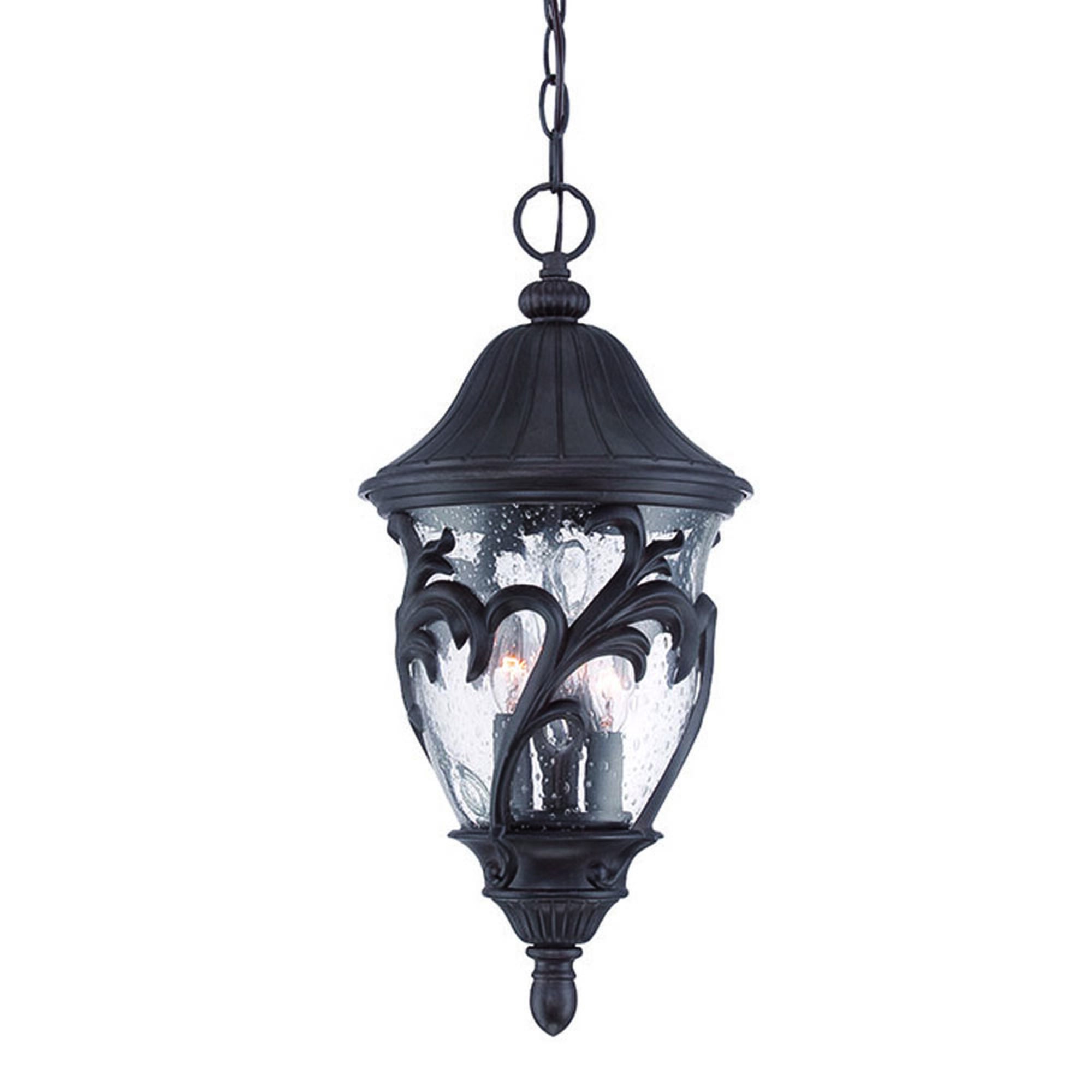 Shown in Black Coral finish and Clear glass and Clear Seeded Glass Globe shade