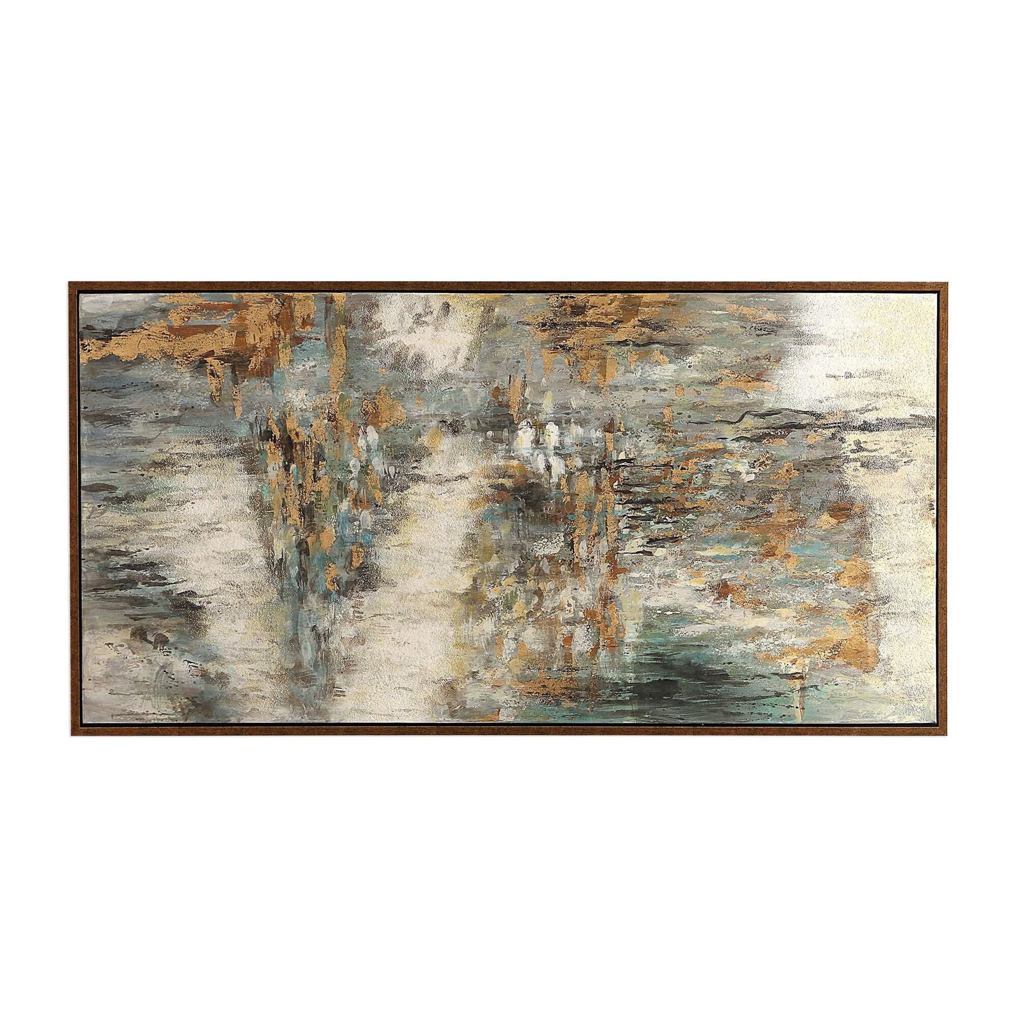 Shown in Antique Copper Bronze Gallery Frame. Handpainted On Canvas With Cream Colored Areas Textured With Sa finish