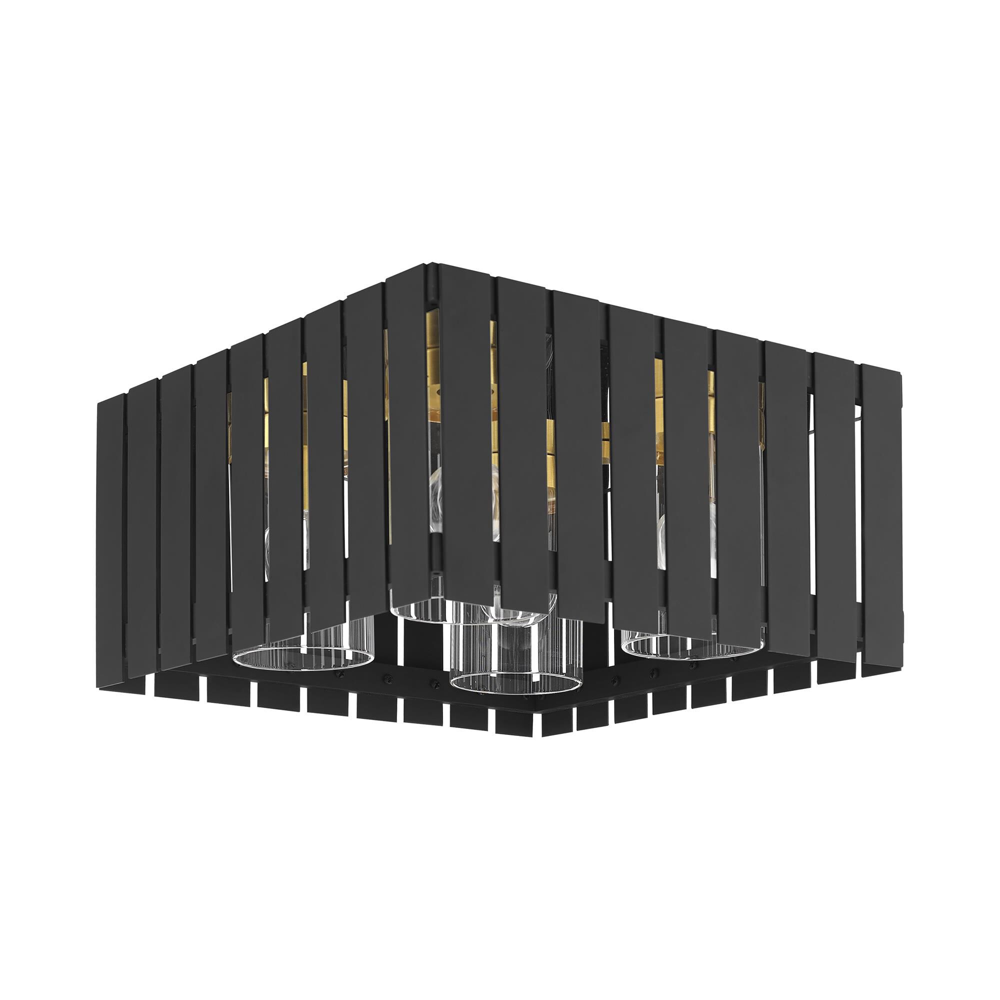 Shown in Black With Satin Brass Accents finish and Clear glass and Clear Glass shade