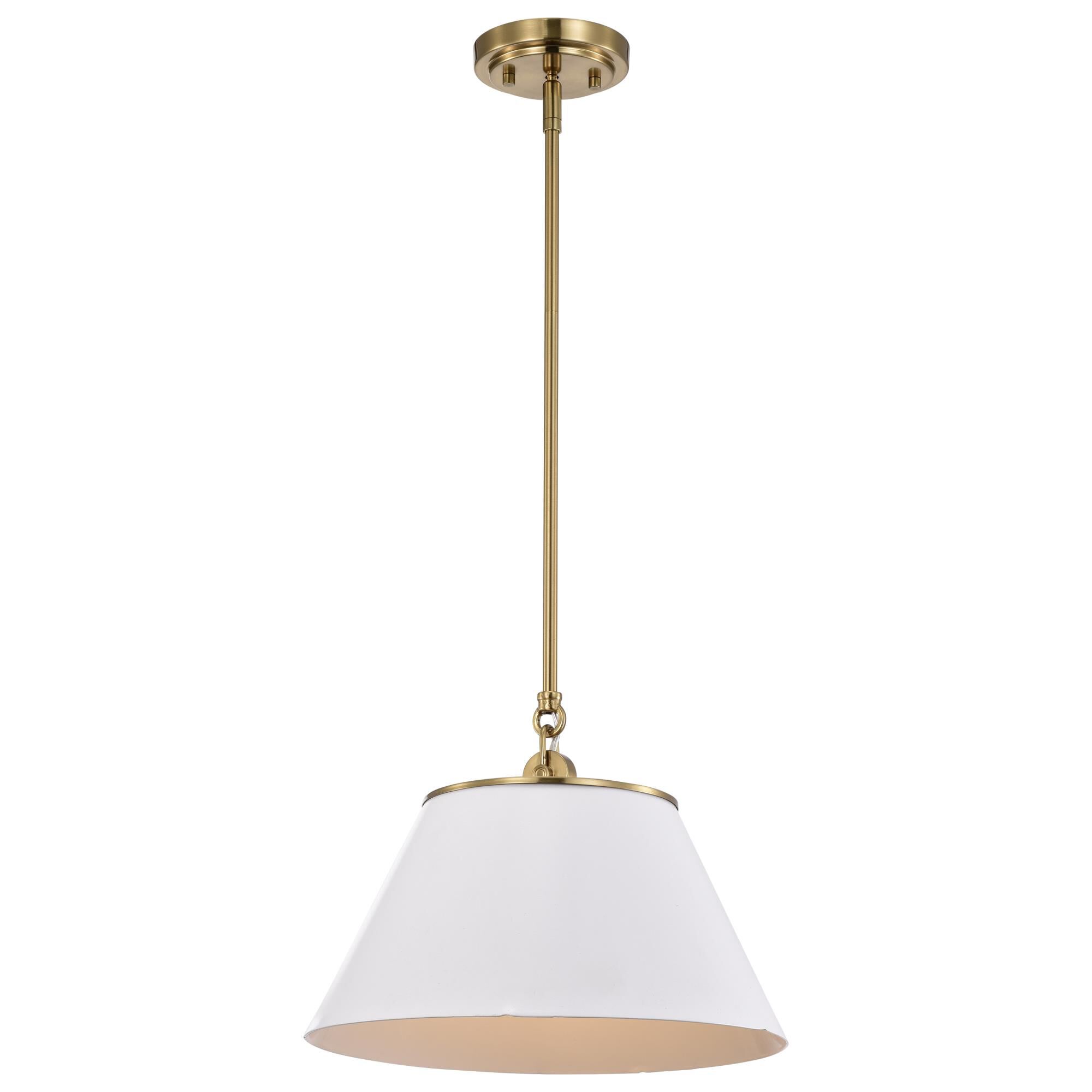 Shown in Vintage Brass finish and No Glass glass and White shade