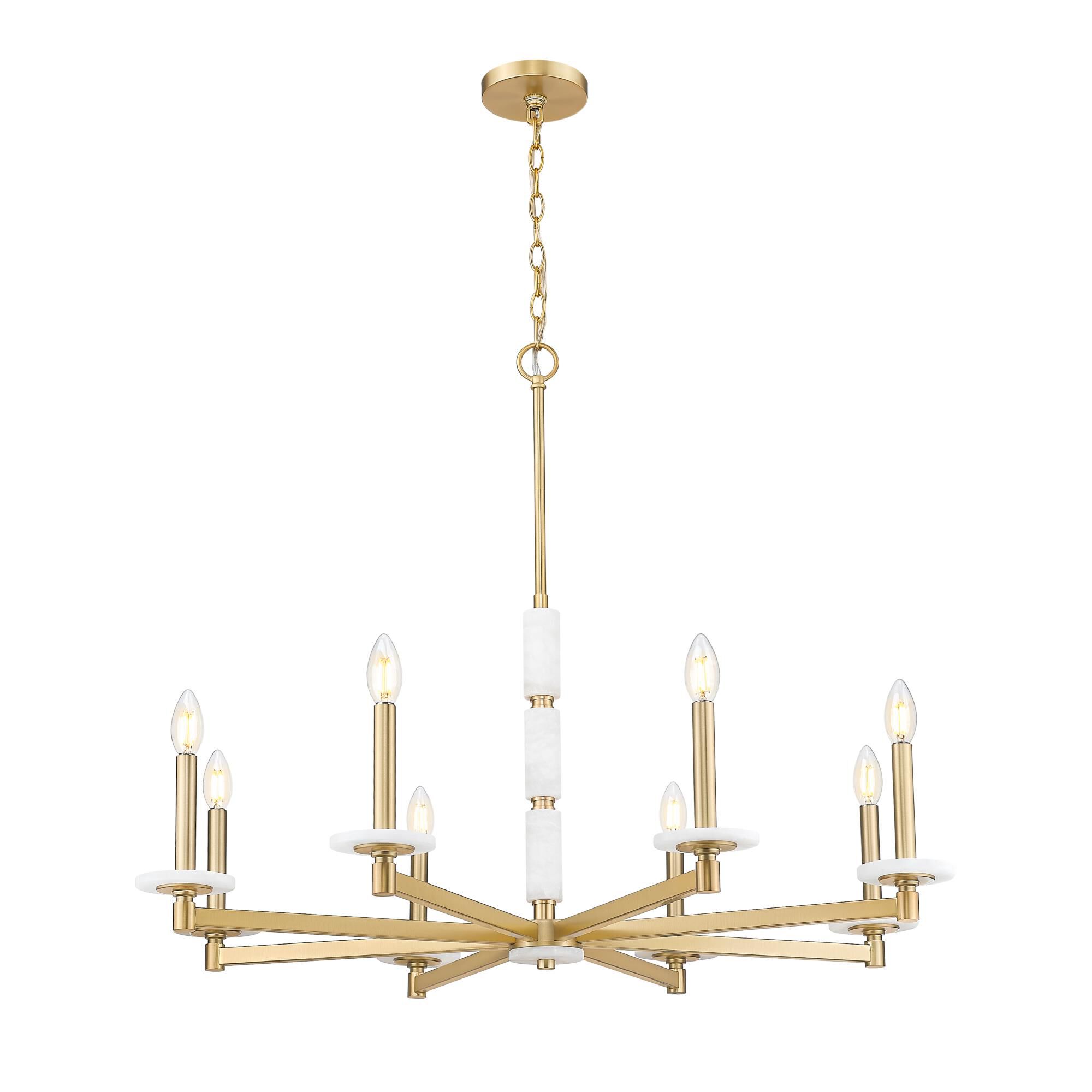 Shown in Modern Gold finish and Alabaster glass and Alabaster shade