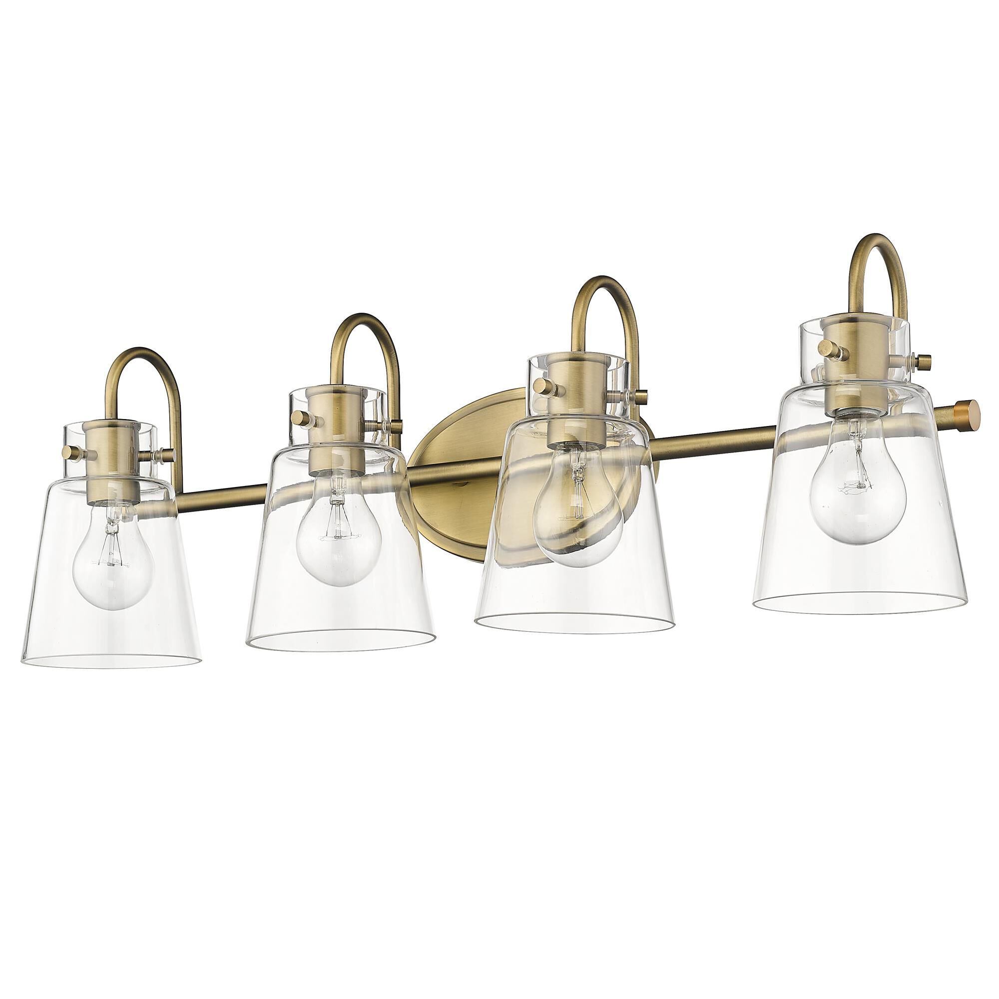 Shown in Antique Brass finish and Clear Glass shade