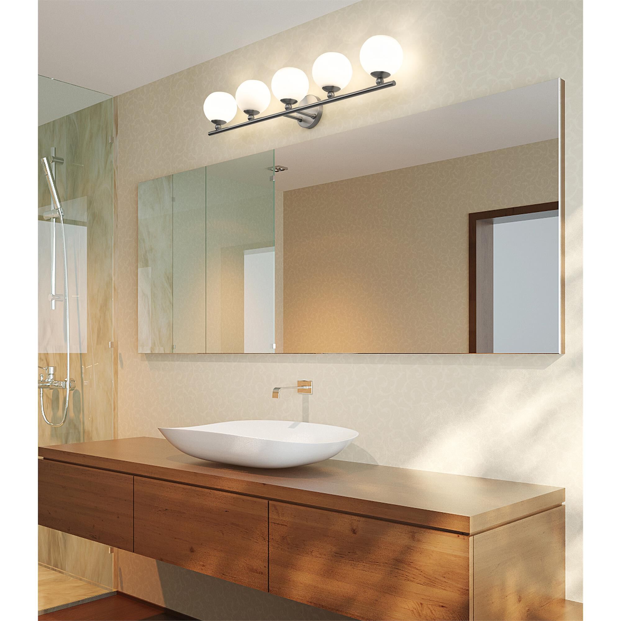 Shown in Brushed Nickel finish and Opal Etched glass