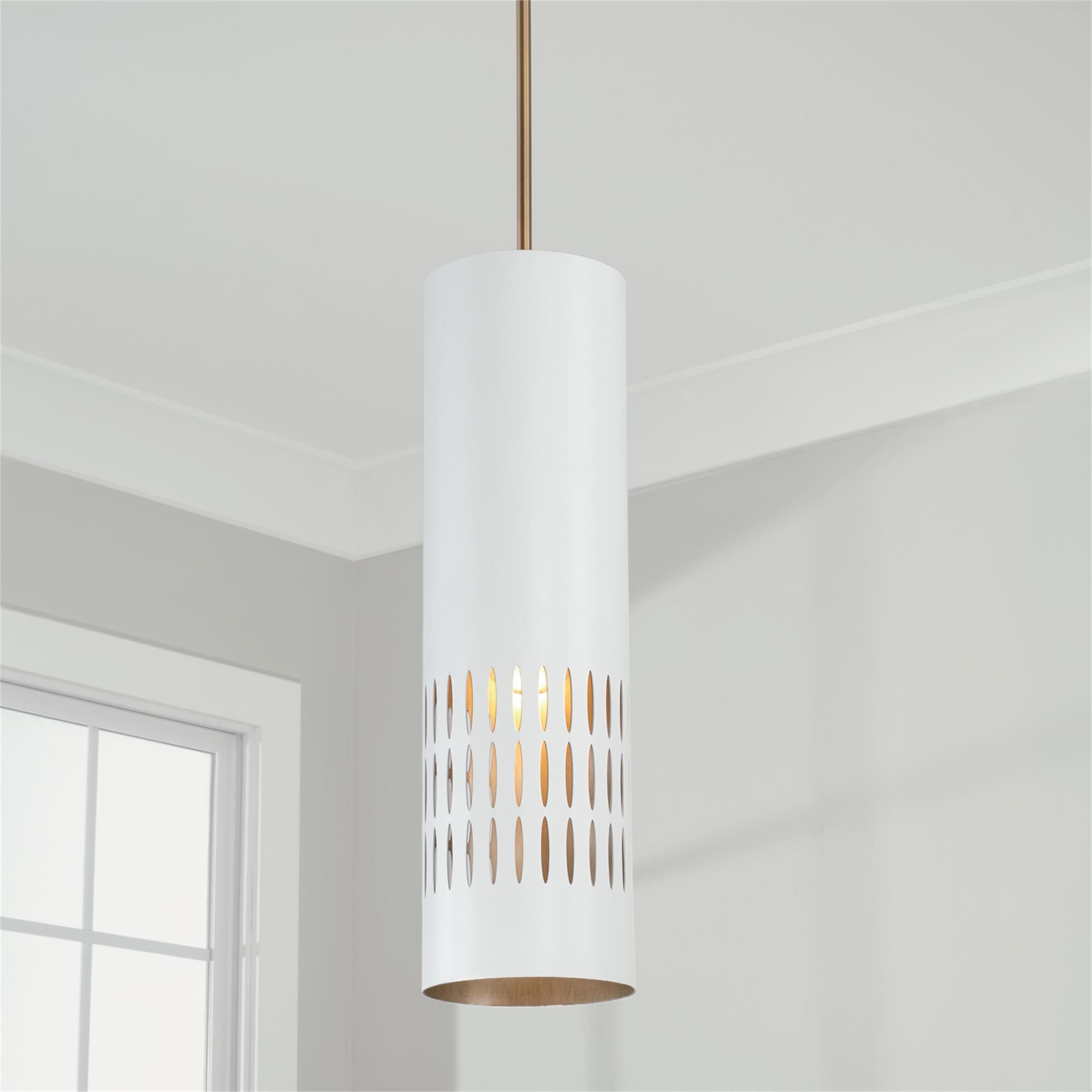 Shown in Aged Brass and White finish and White Metal  with Painted Aged Brass Interior shade