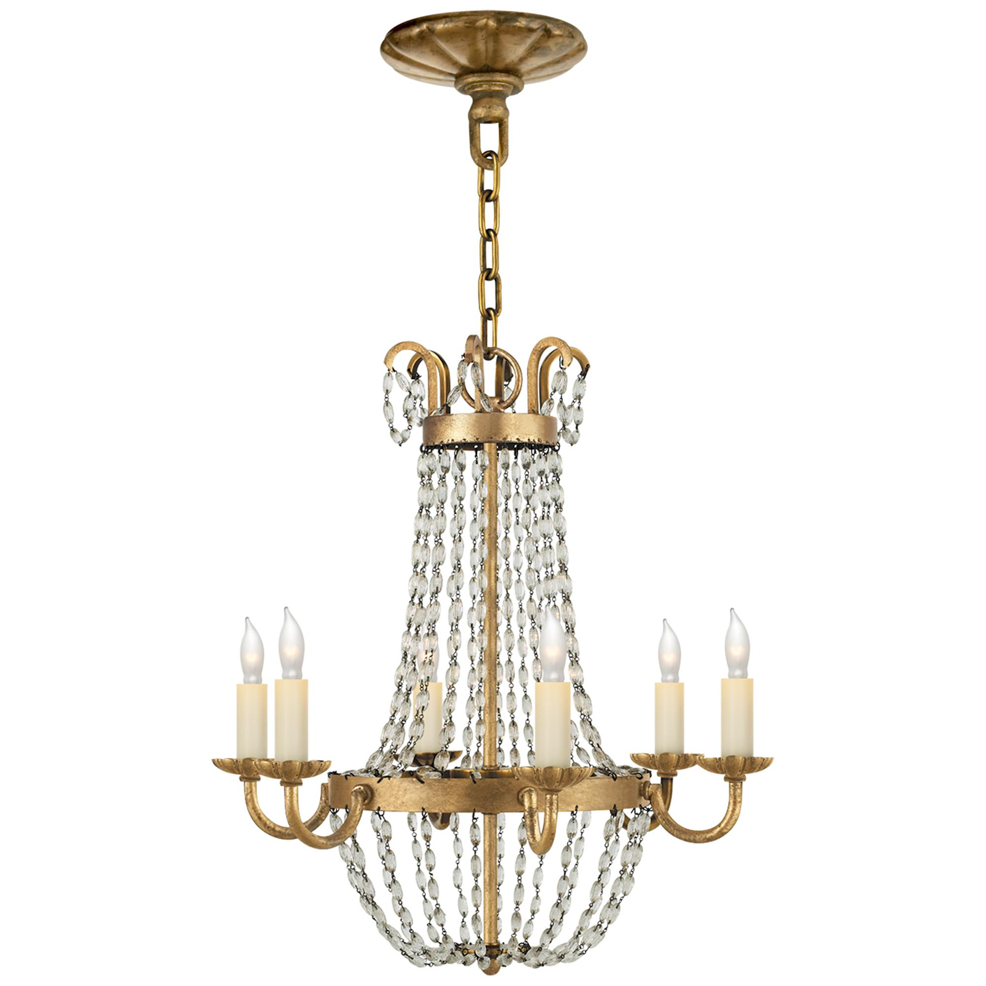 Shown in Gilded Iron finish and Seeded glass