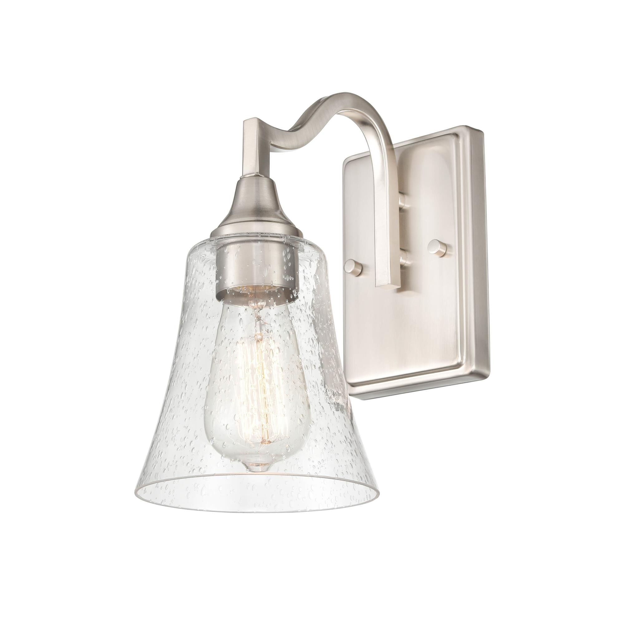 Shown in Brushed Nickel finish and Clear Seeded glass