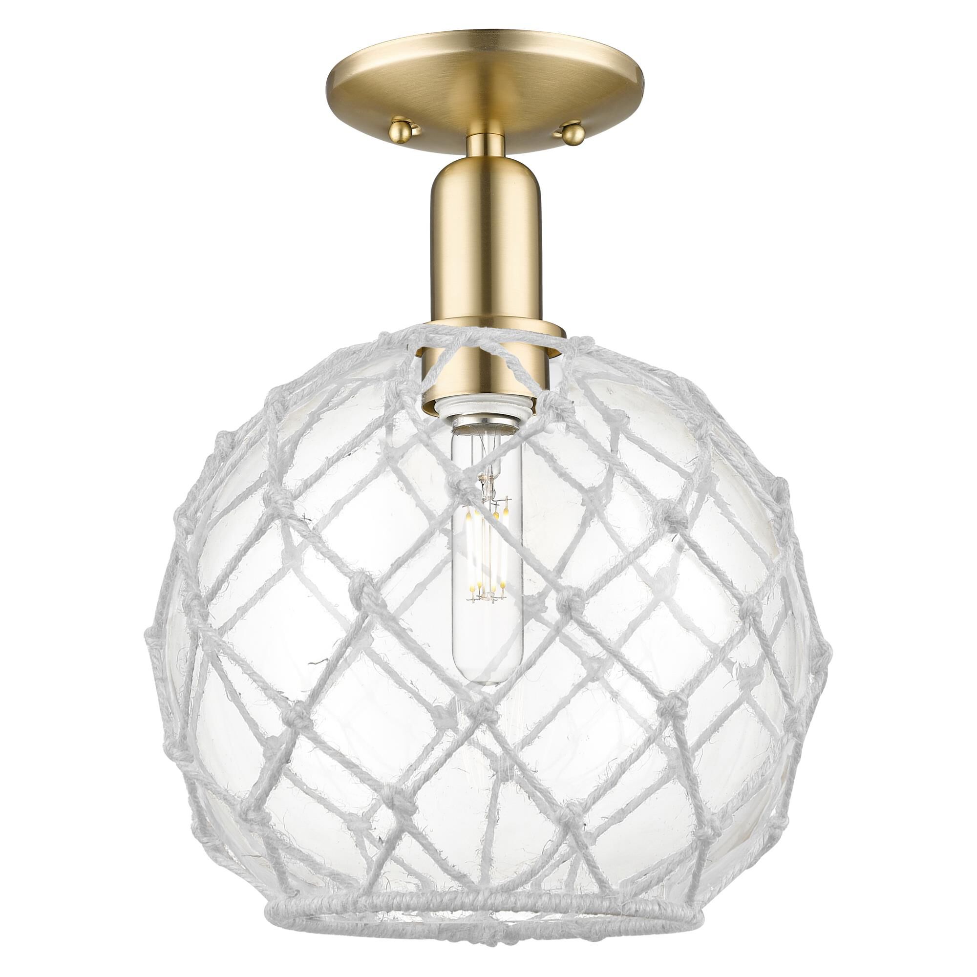 Shown in Champagne Bronze finish and Clear with White Rope glass