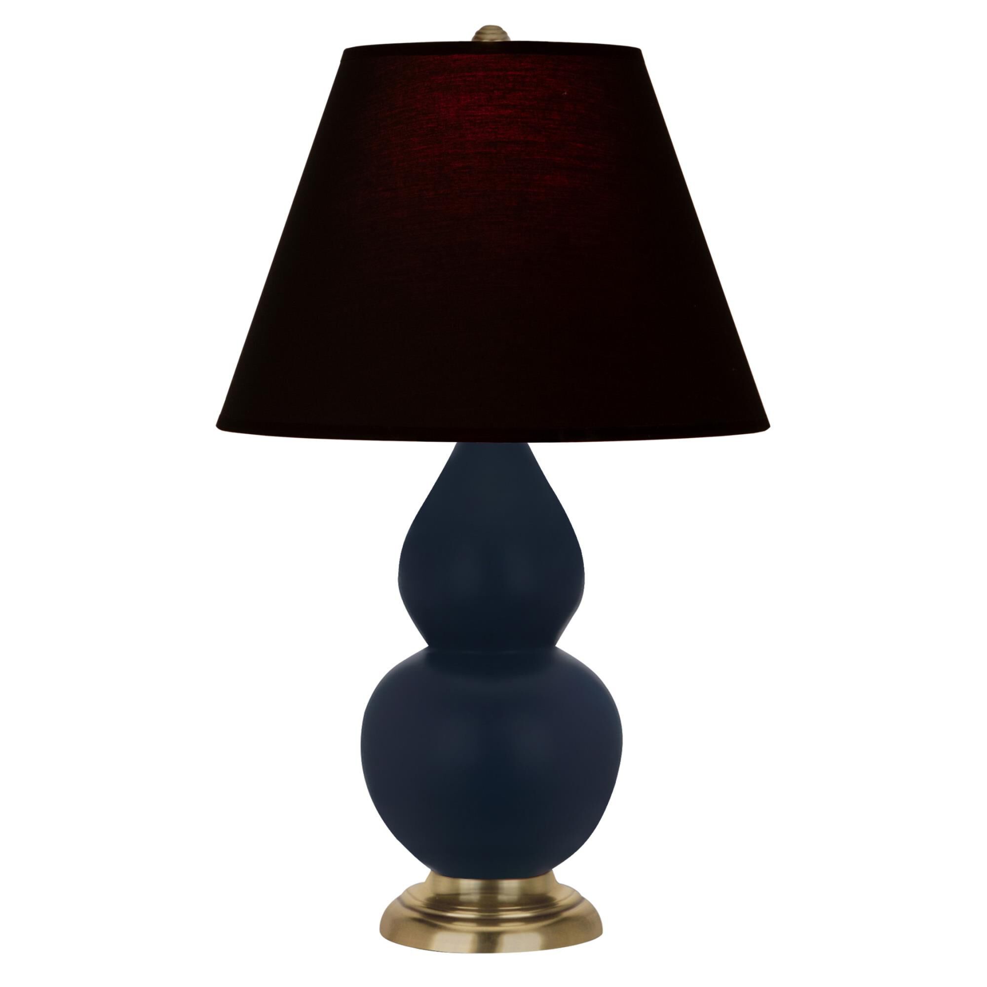 Shown in Matte Midnight Blue finish and Ink Black with Rose Red Lining Fabric shade and Antique Brass accent