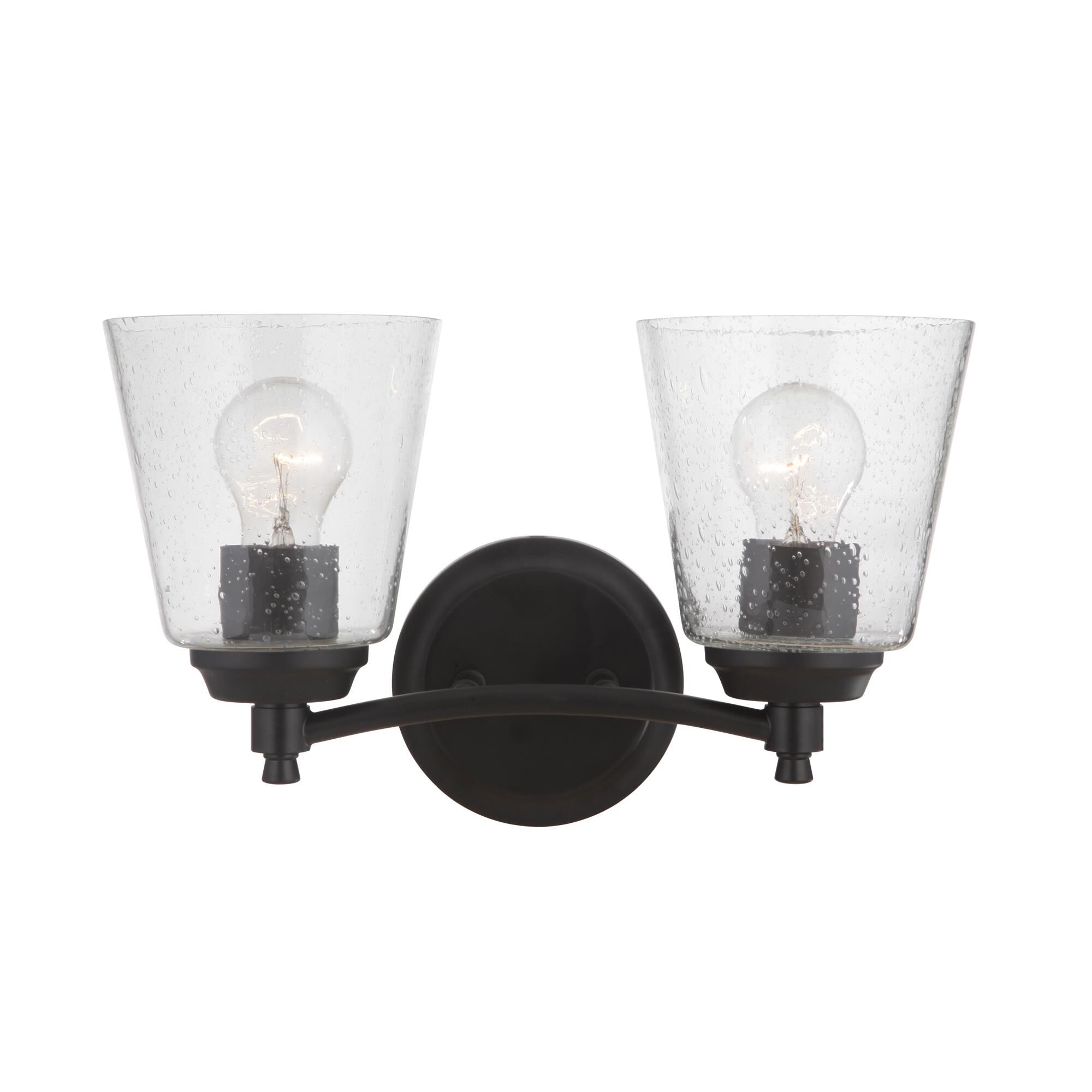 Shown in Flat Black finish and Clear Seeded glass and Glass shade