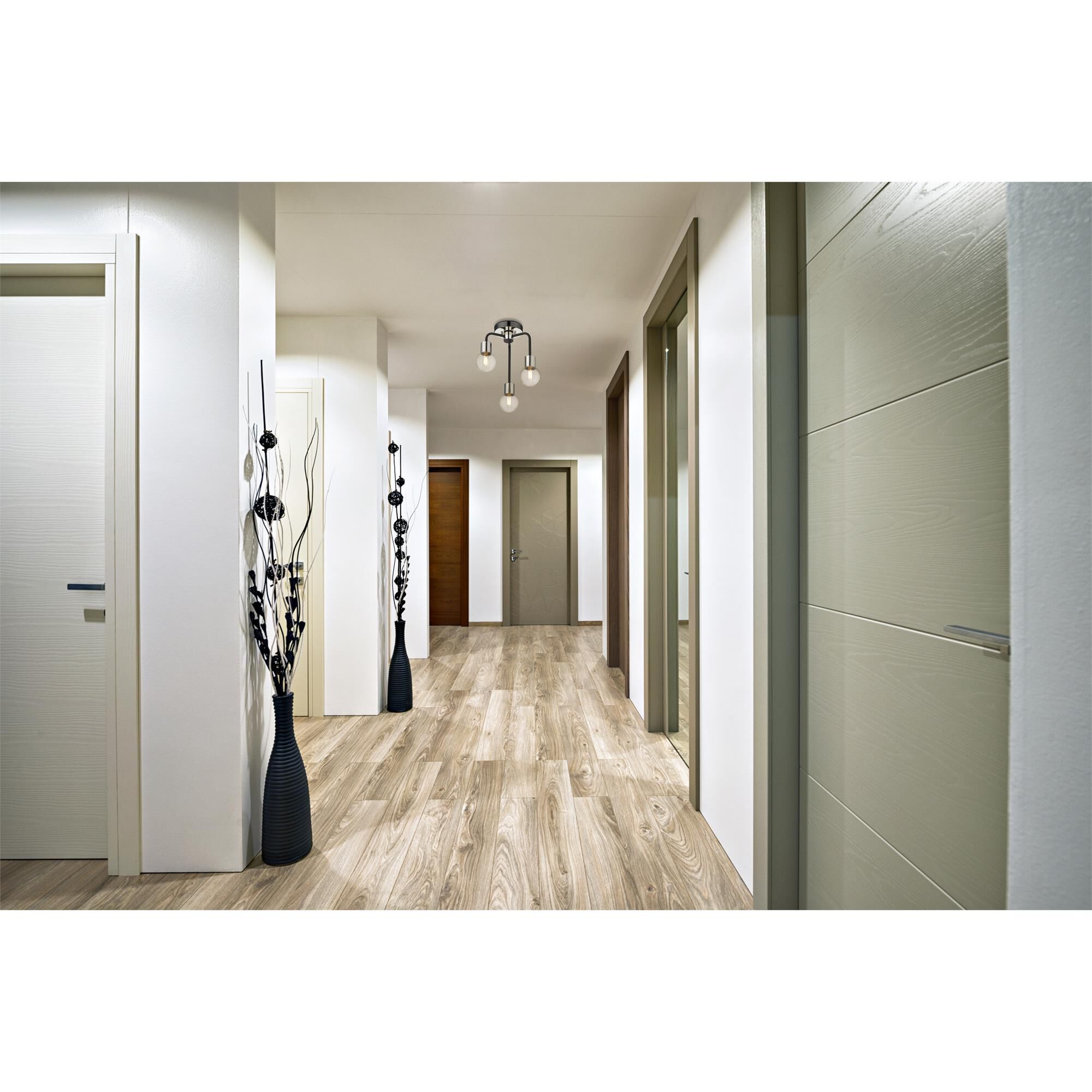 Shown in Matte Black + Polished Nickel finish and Glass shade