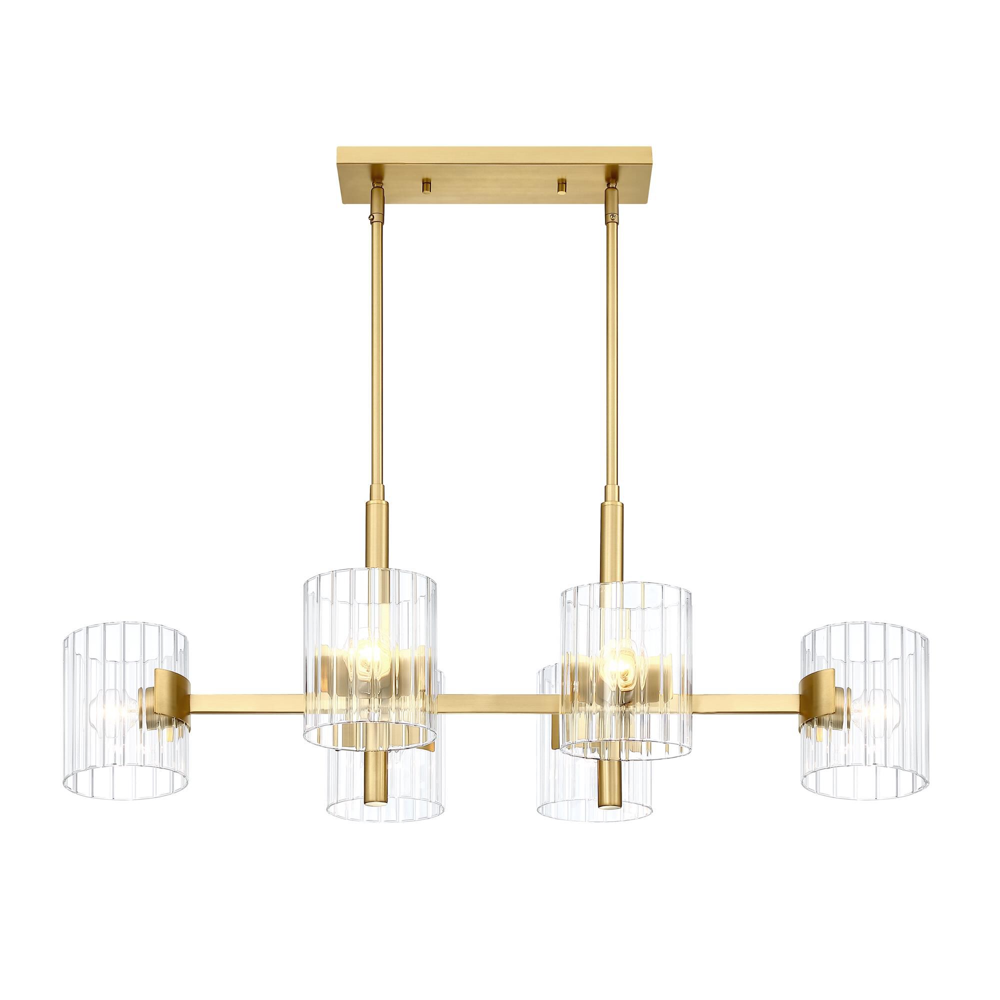 Shown in Brushed Gold finish and Clear Ribbed glass