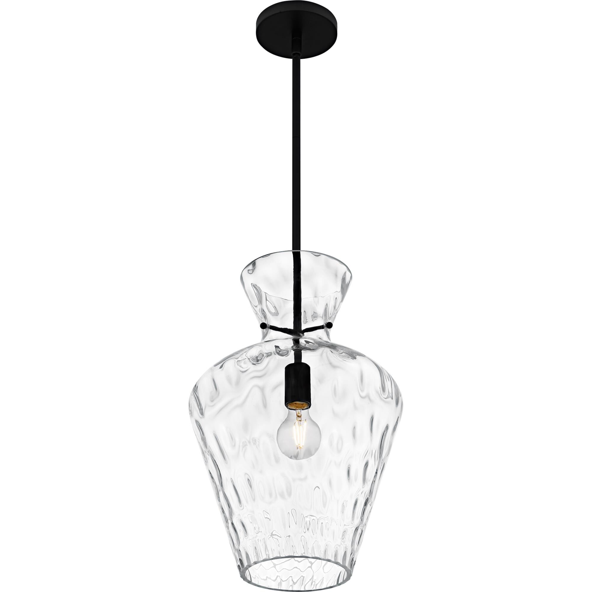 Shown in Matte Black finish and Clear Water Glass shade