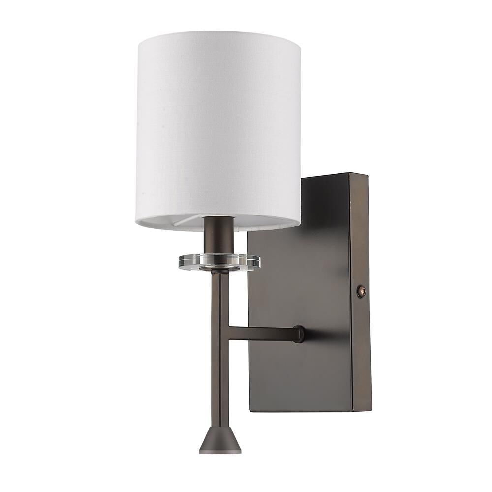 Shown in Oil Rubbed Bronze finish and White glass and White Cylindrical Fabric s shade