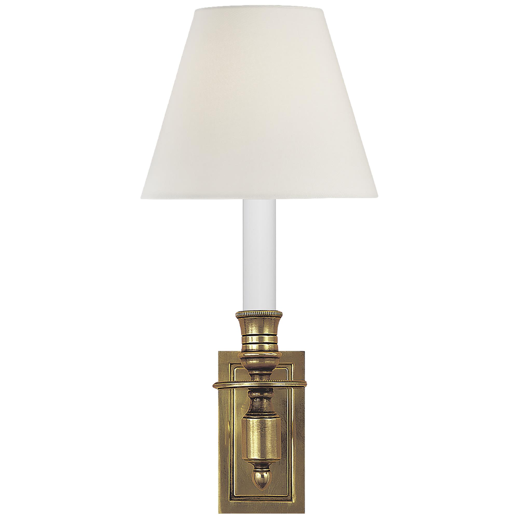Shown in Hand-Rubbed Antique Brass finish and Linen shade