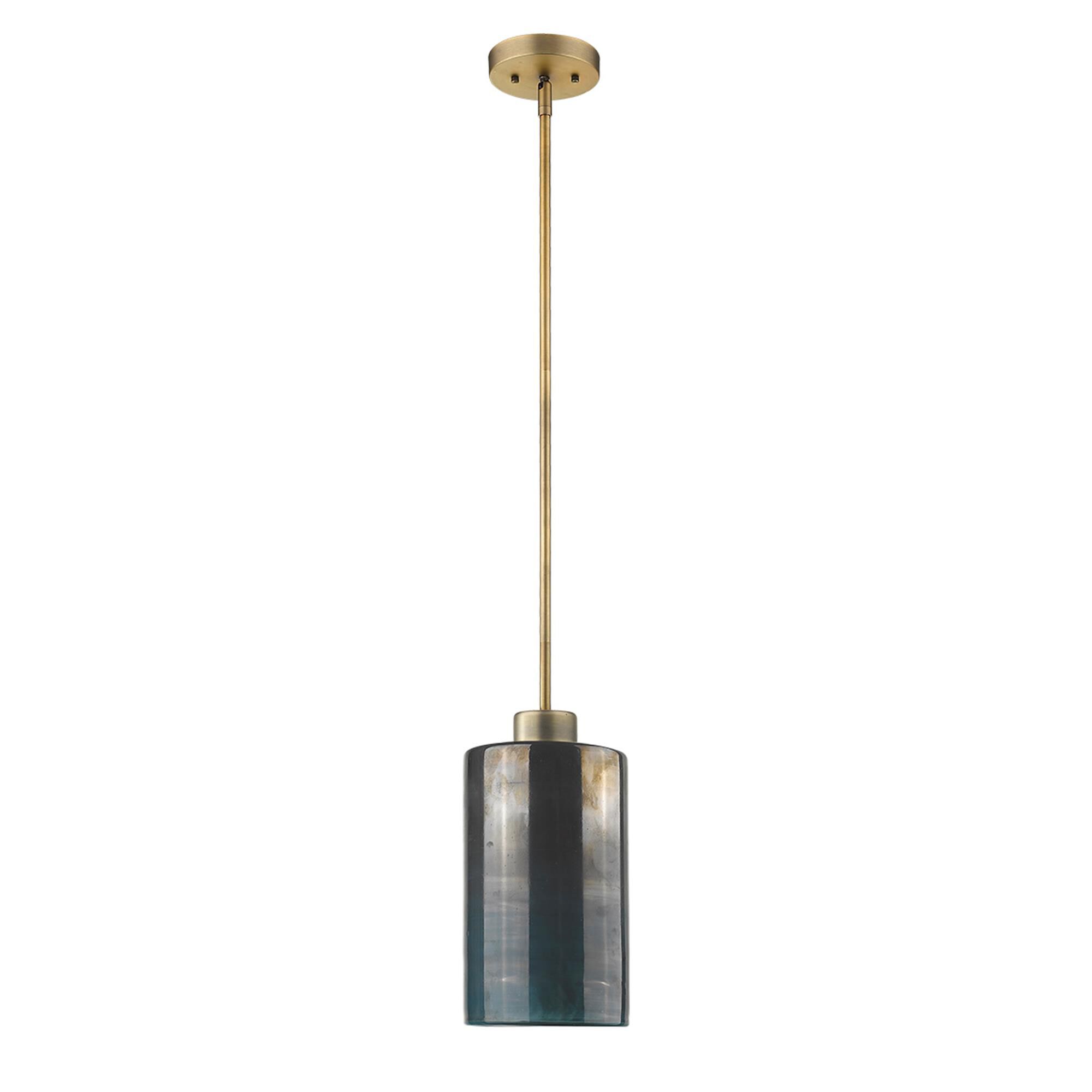 Shown in Brass finish and Blue/Gold glass and Blue/Gold Cylindrical Glass shade