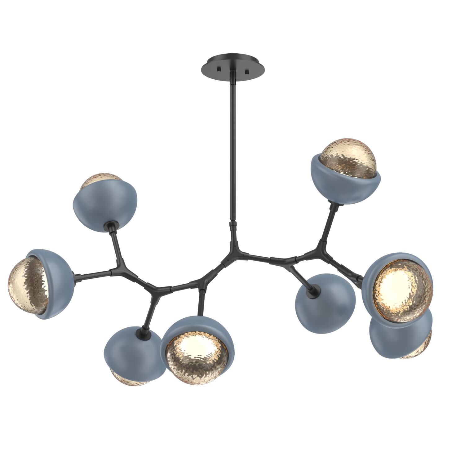 Shown in Matte Black finish and Amber glass and Poppy Blue accent