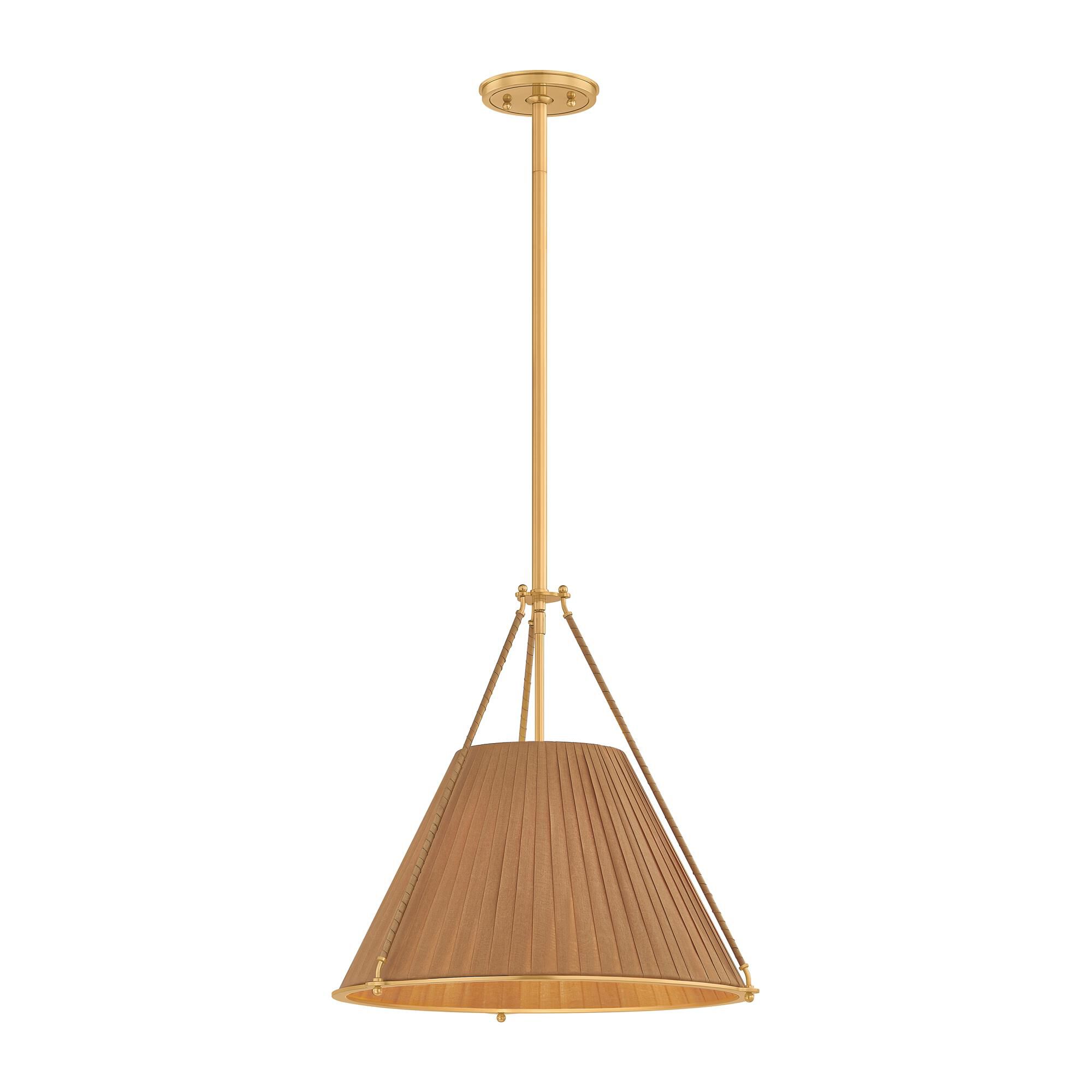 Shown in Aged Brass finish and Garnet Linen shade