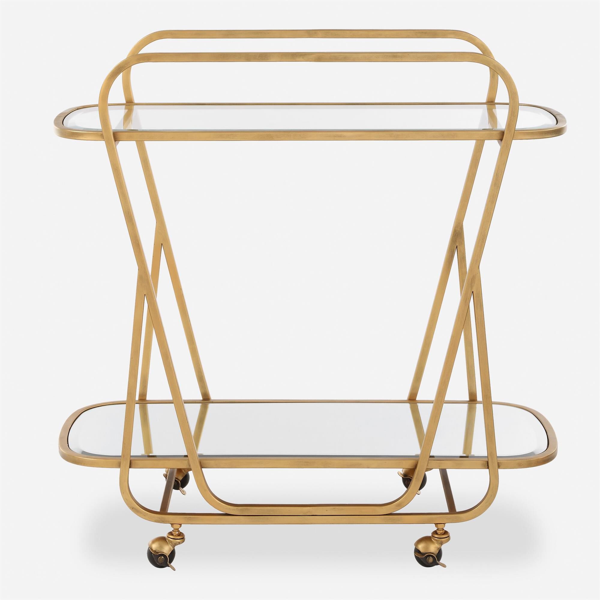 Shown in A Refined Serving Cart, Forged With A Beautiful Antique Brass Finish Made Completely From Iron. The  finish