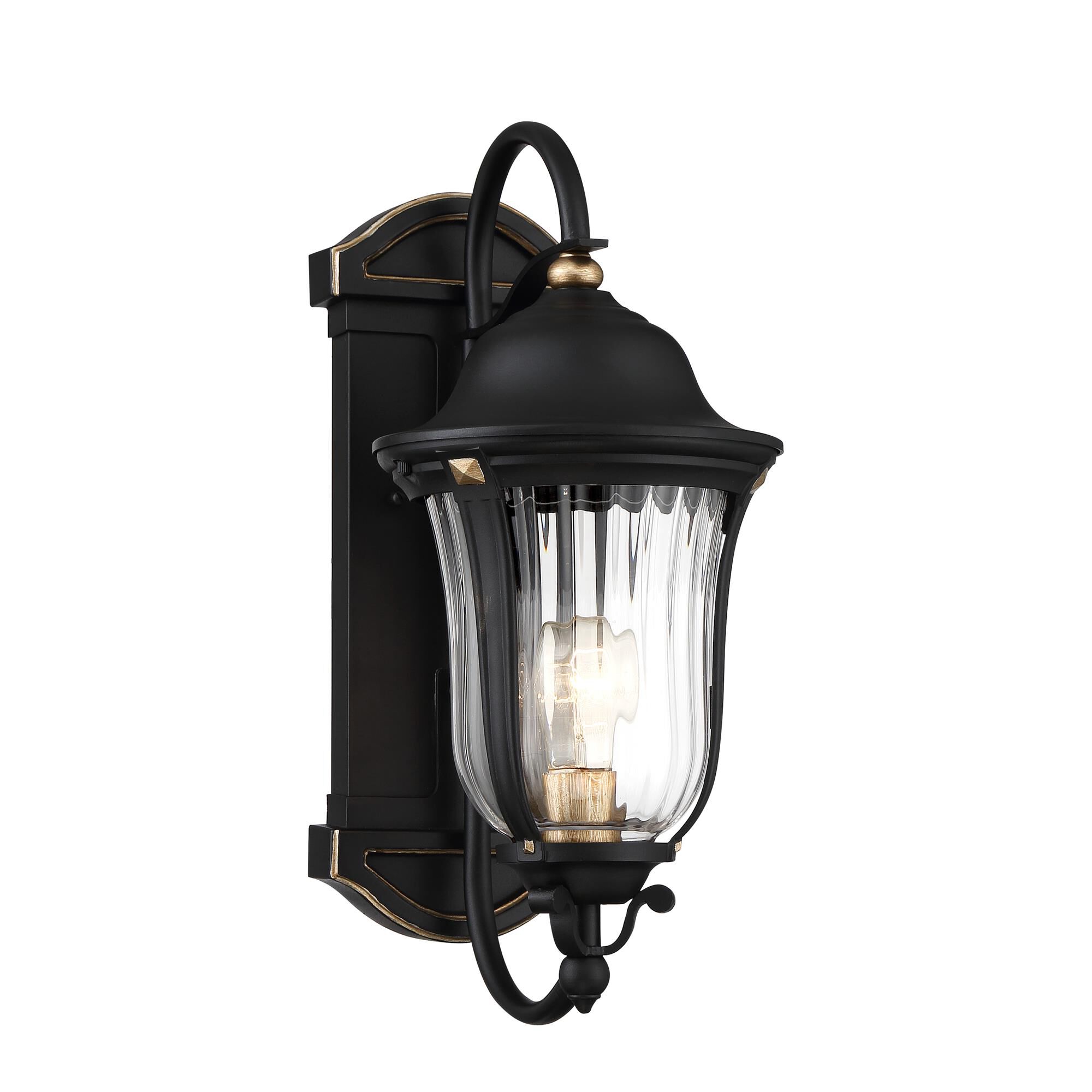 Shown in Sand Coal And Vermeil Gold finish and Clear Optic Ribbed glass and Glass shade