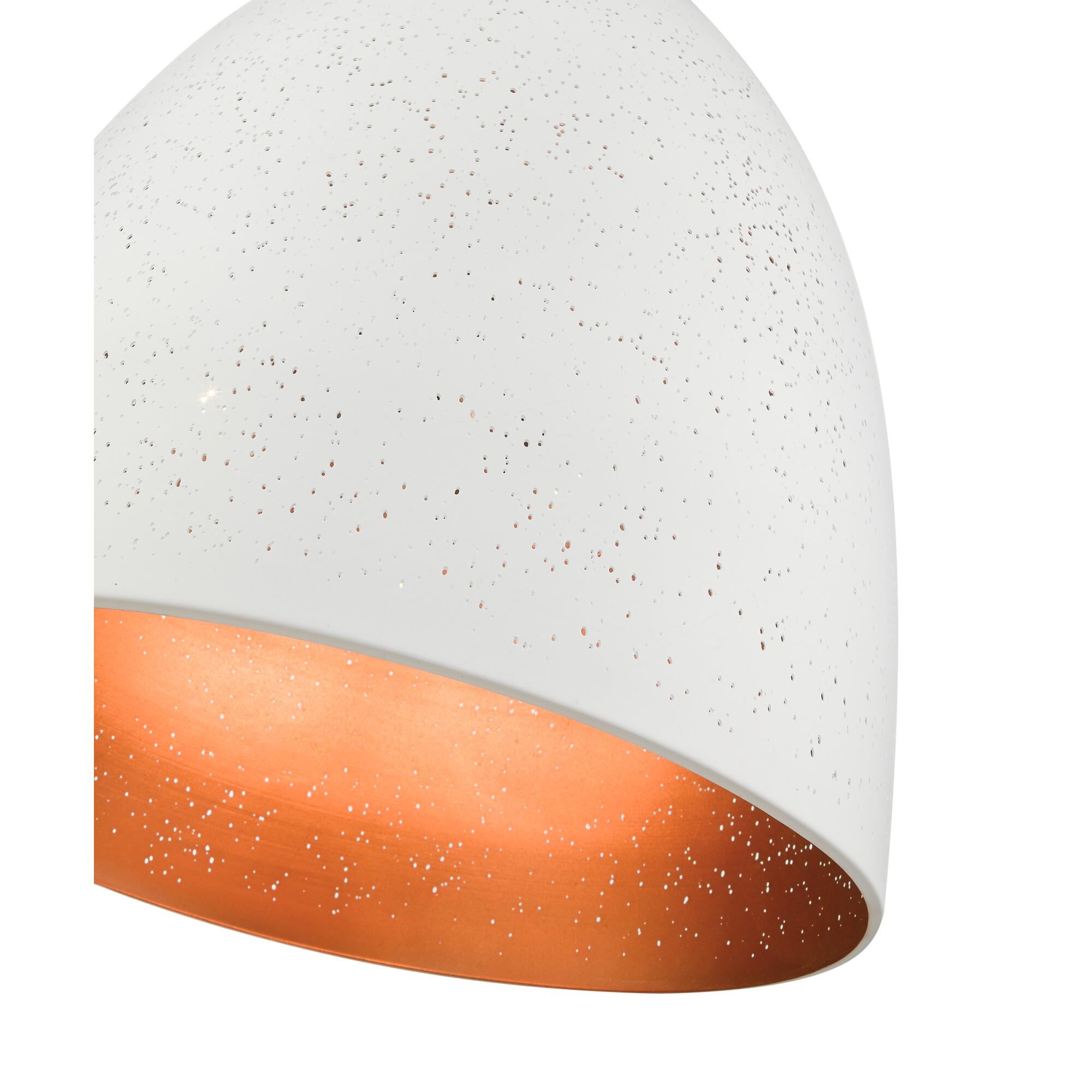 Shown in White With Brushed Nickel finish and White Ornamental Metal With Gold Inside shade