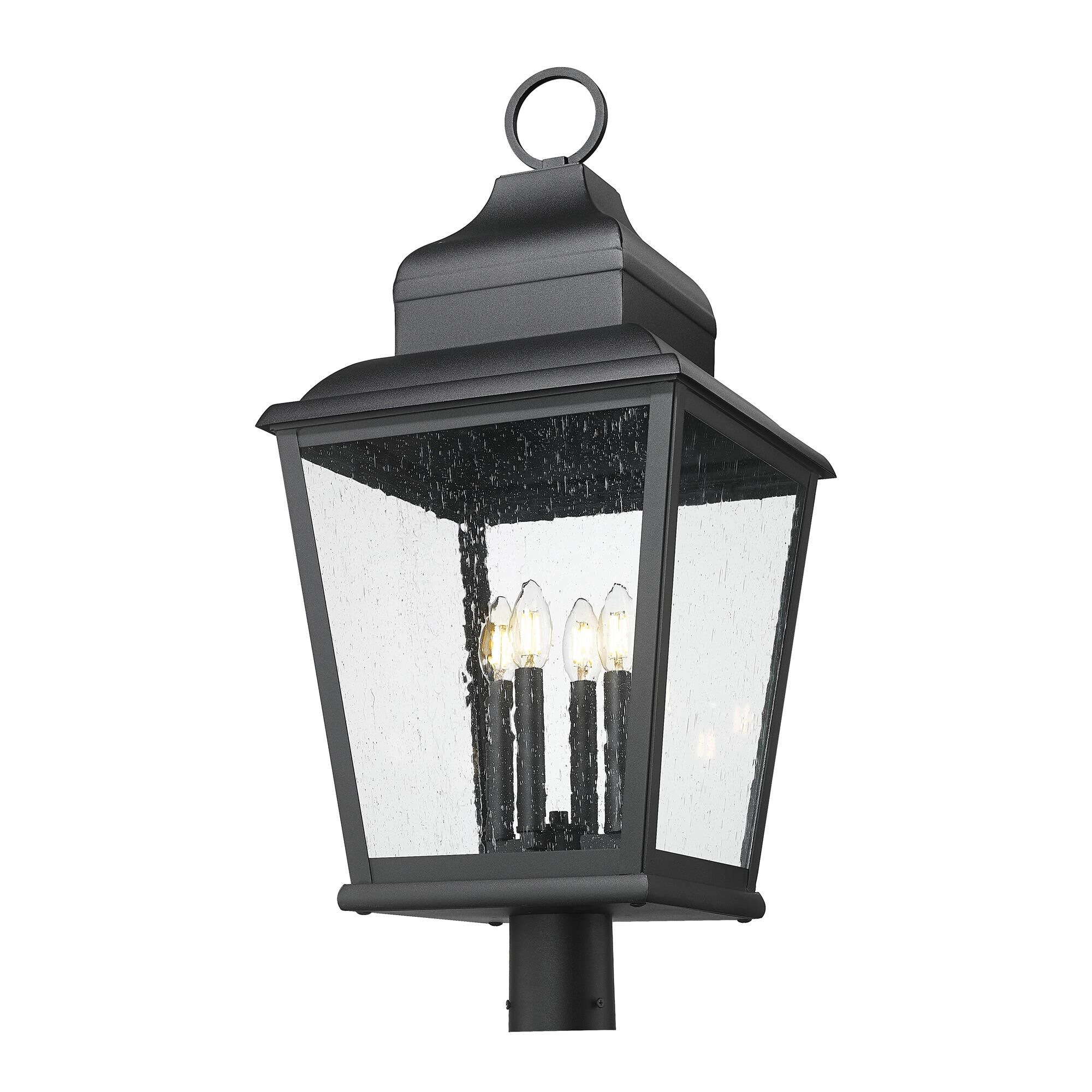Shown in Sand Black finish and Clear Seedy glass