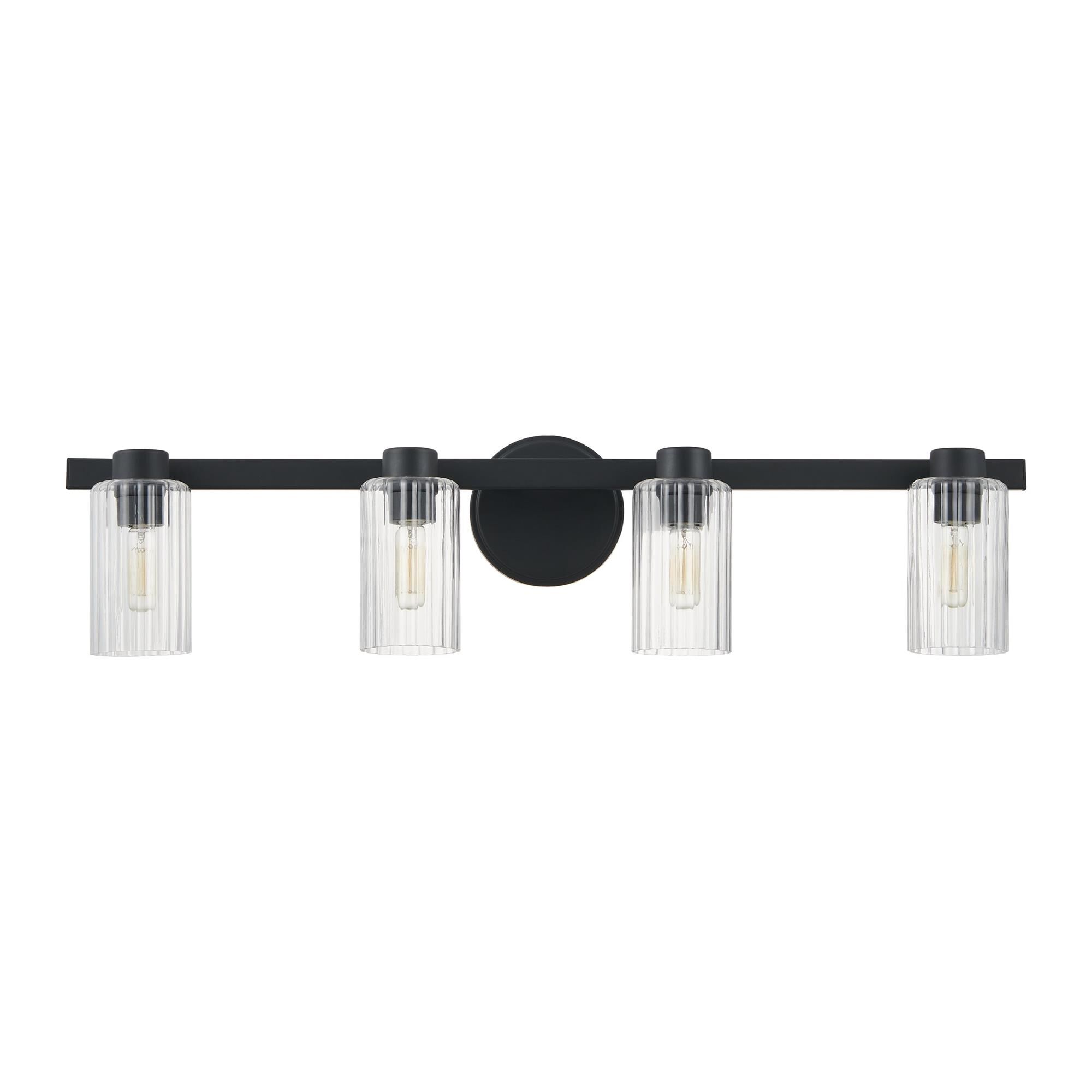 Shown in Matte Black finish and Clear Ribbed glass