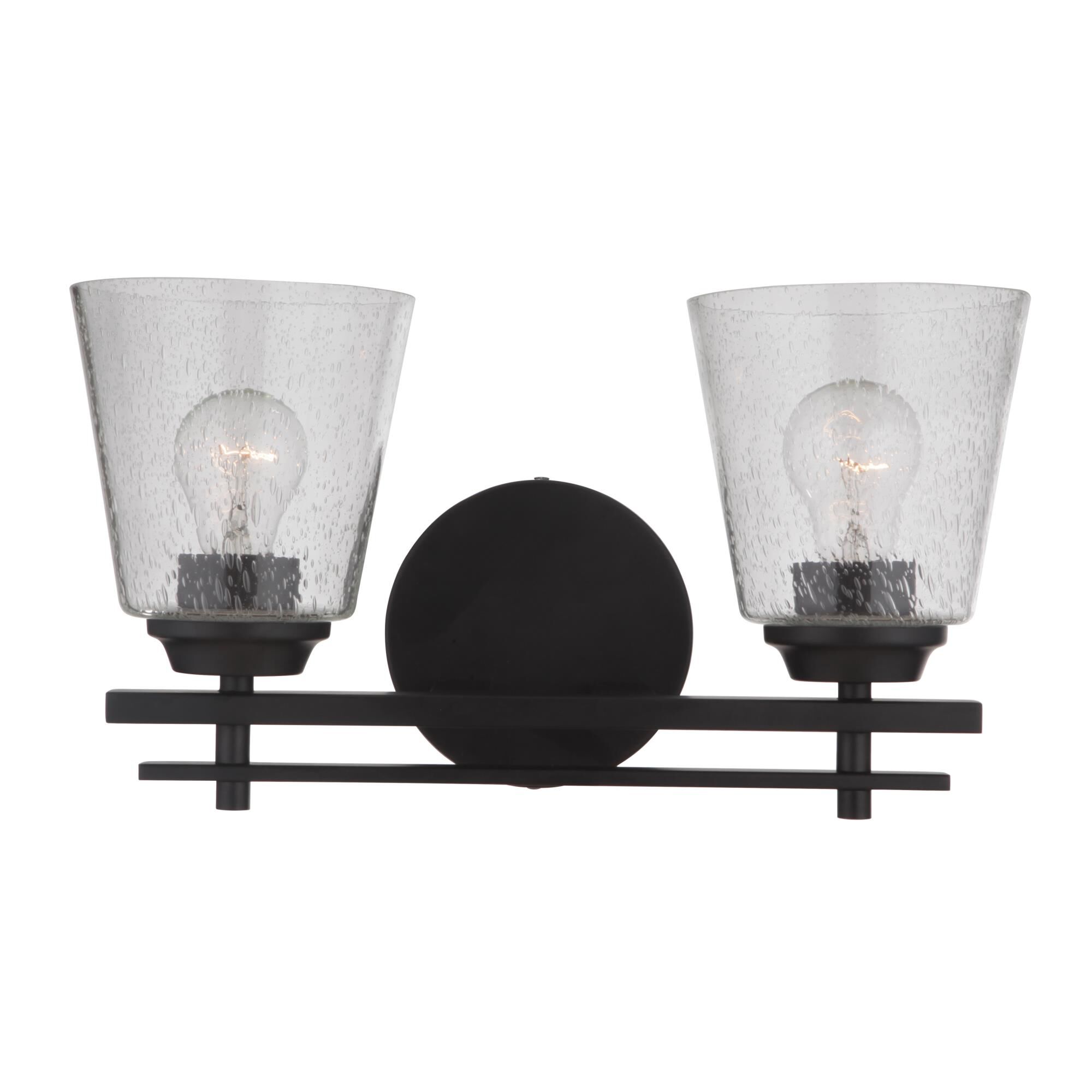 Shown in Flat Black finish and Clear Seeded glass and Glass shade