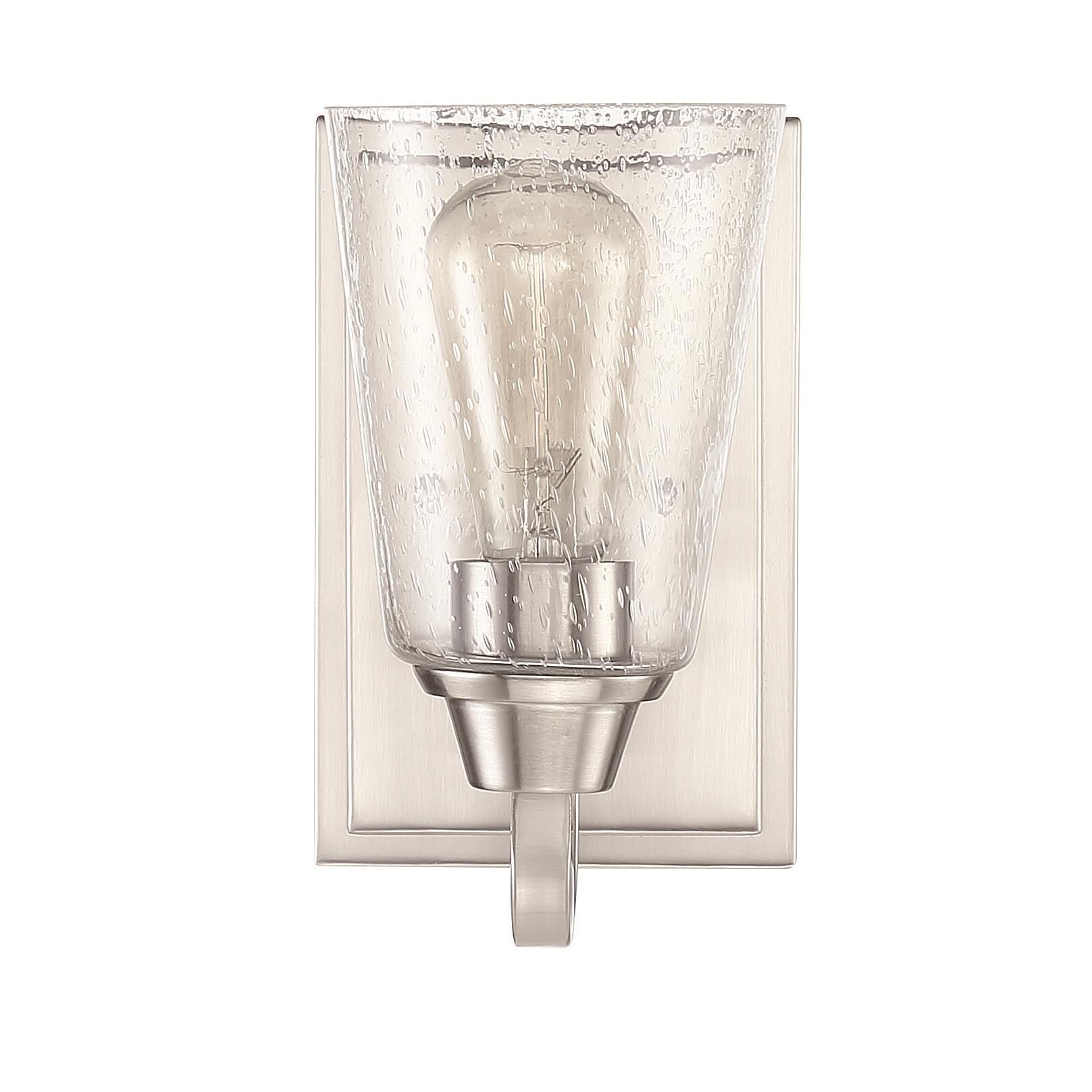 Shown in Brushed Polished Nickel finish and Clear Seeded glass and Glass shade