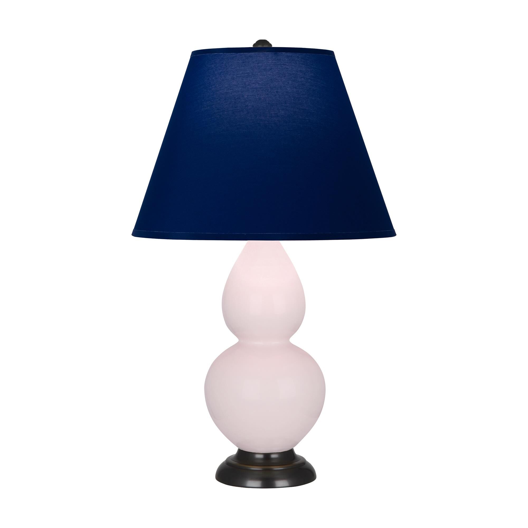 Shown in Rose Water finish and Navy with Gray Lining shade and Deep Patina Bronze accent