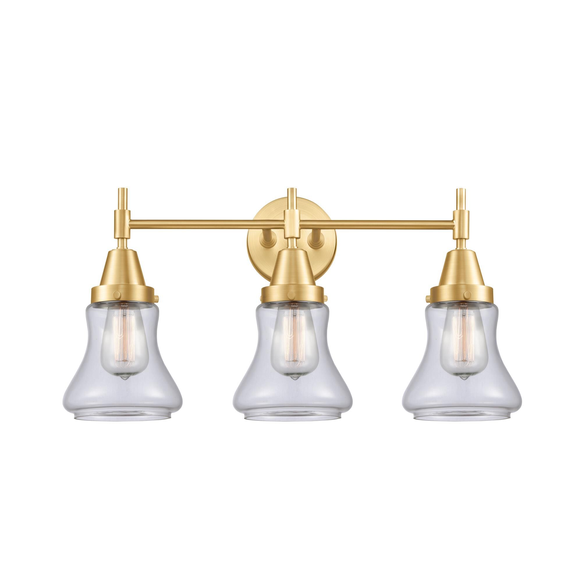 Shown in Satin Gold finish and Clear Bellmont glass