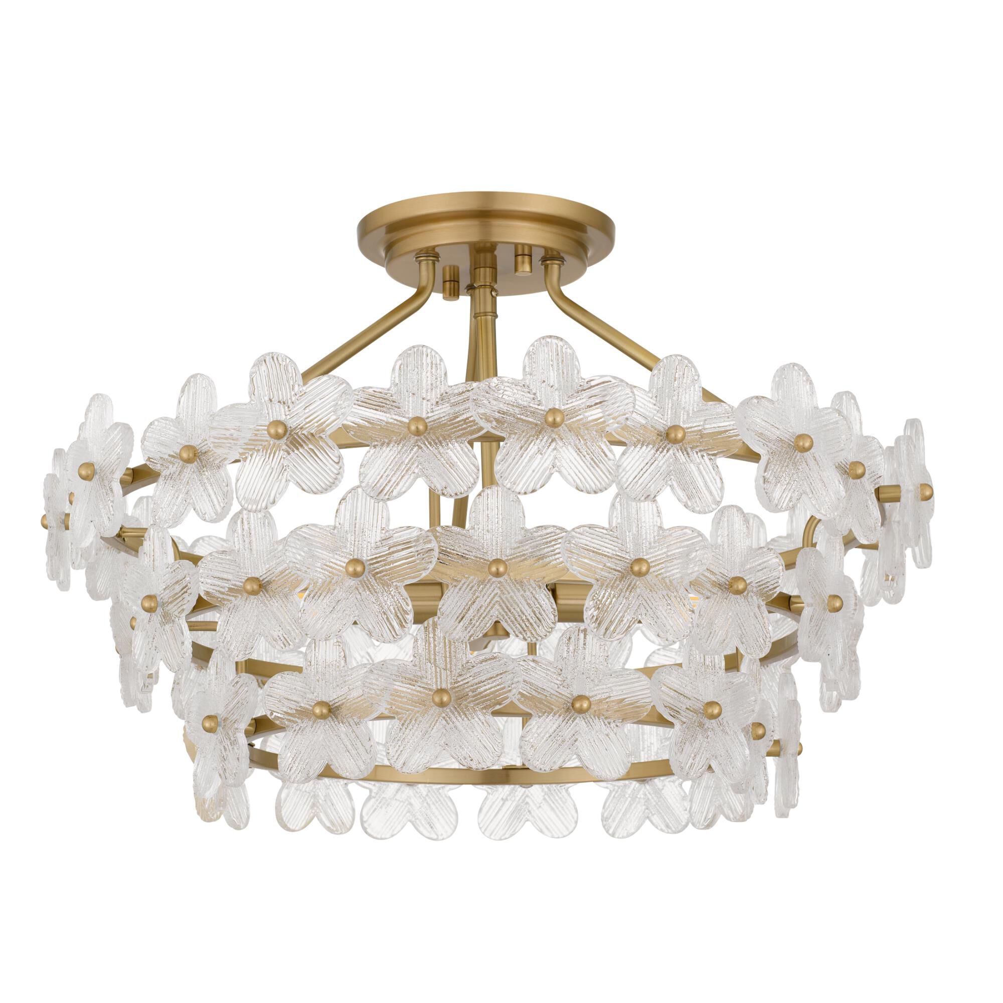 Shown in Brushed Gold finish and Clear Textured Glass shade