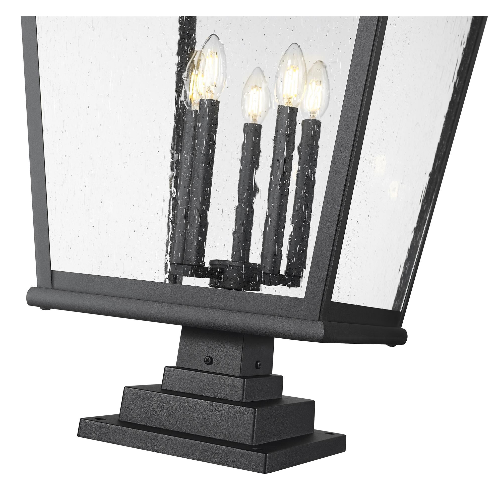 Shown in Sand Black finish and Clear Seedy glass