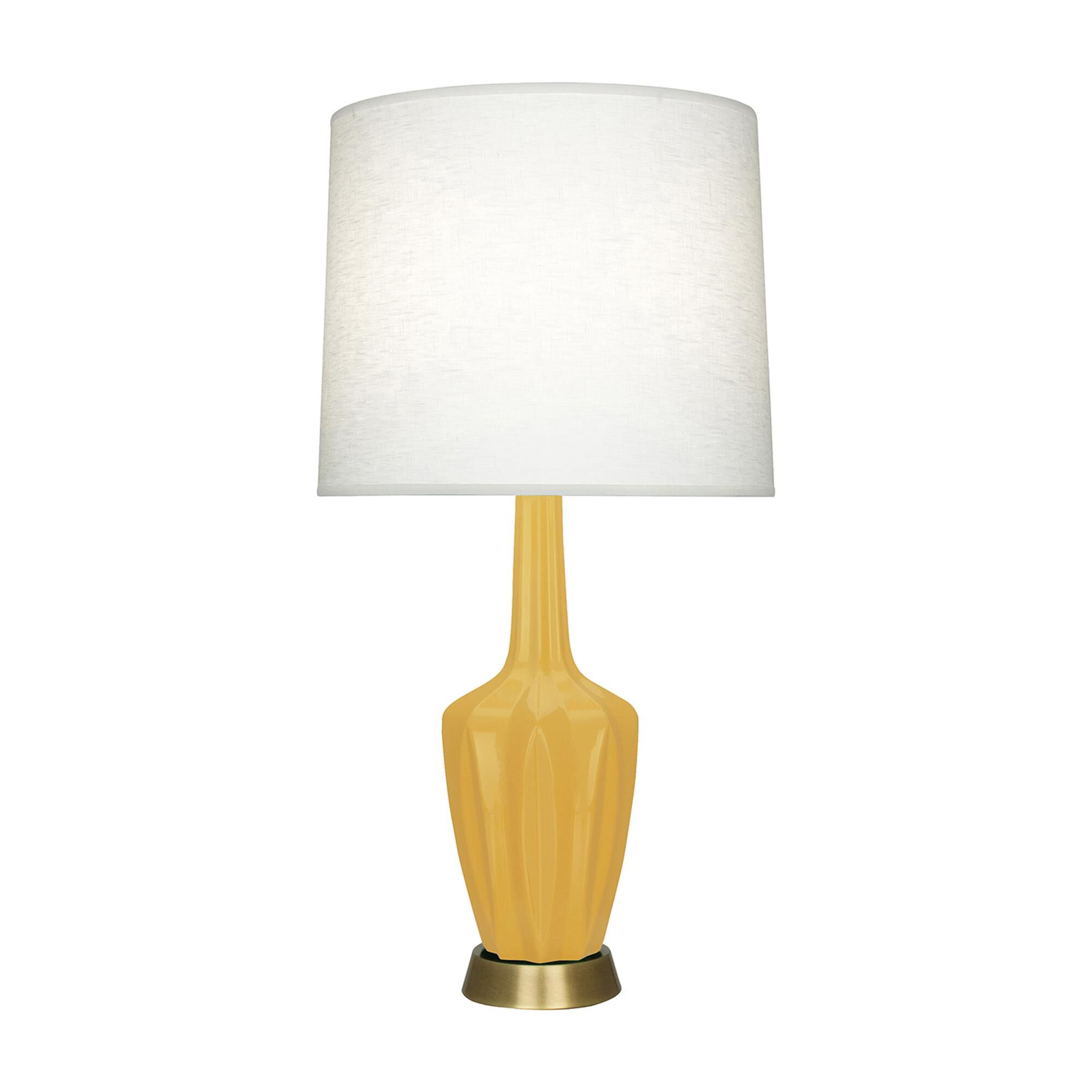 Shown in Sunset finish and Off White shade and Warm Brass accent