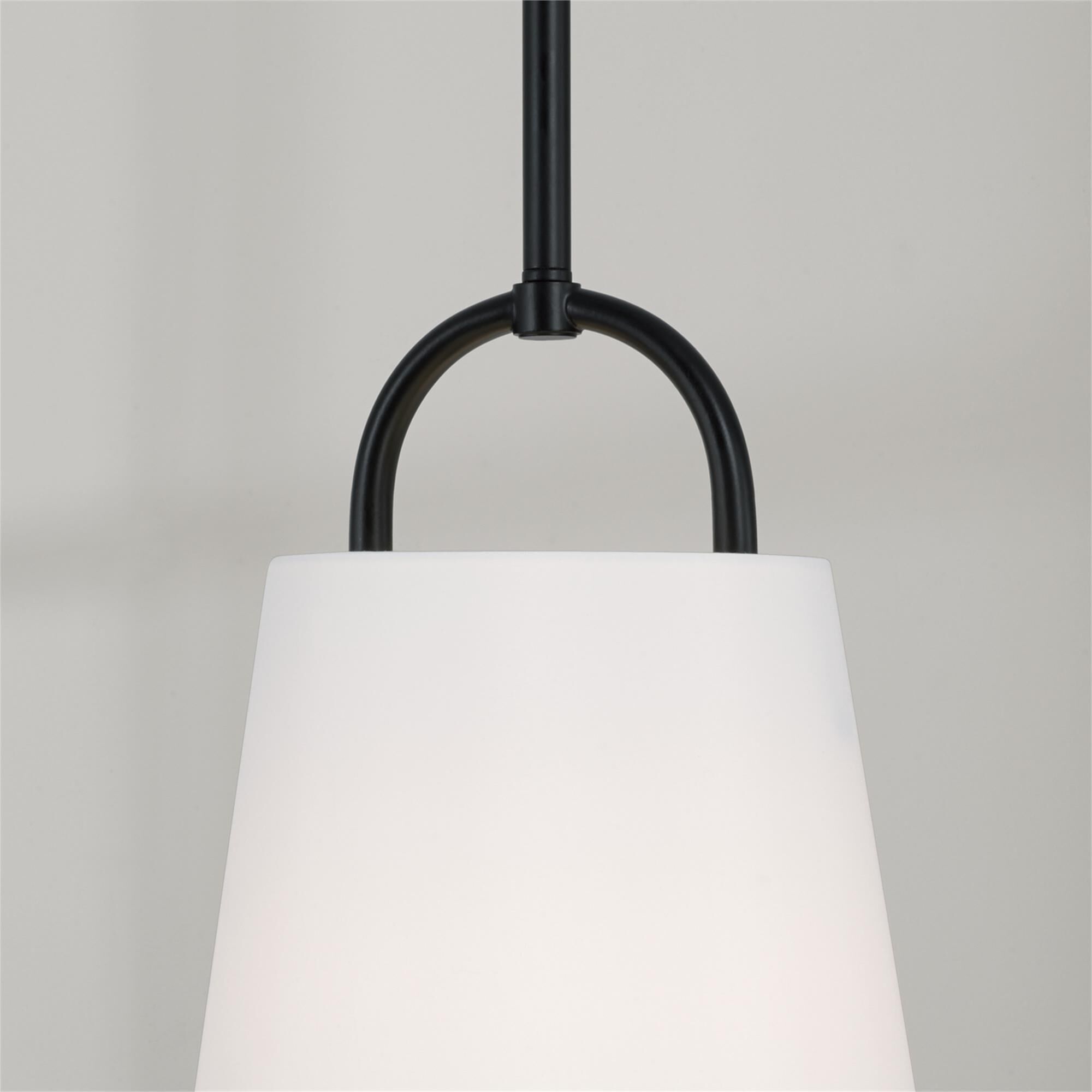 Shown in Matte Black finish and White Fabric shade