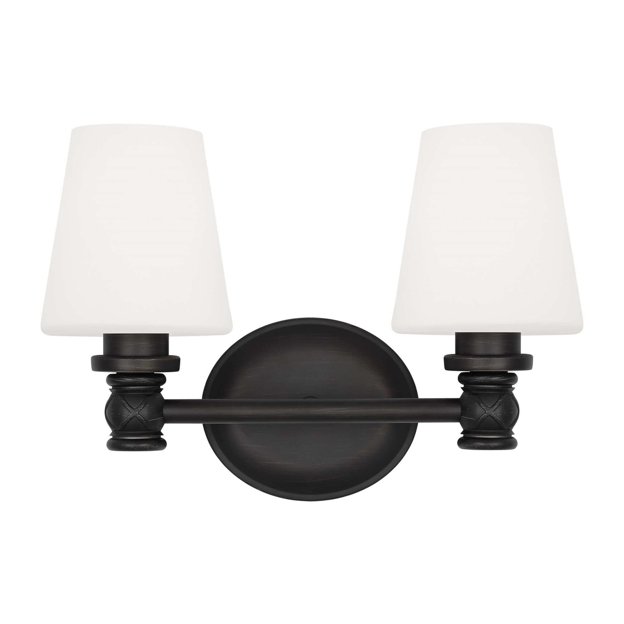 Shown in Aged Iron finish and Opal Etched Cased glass