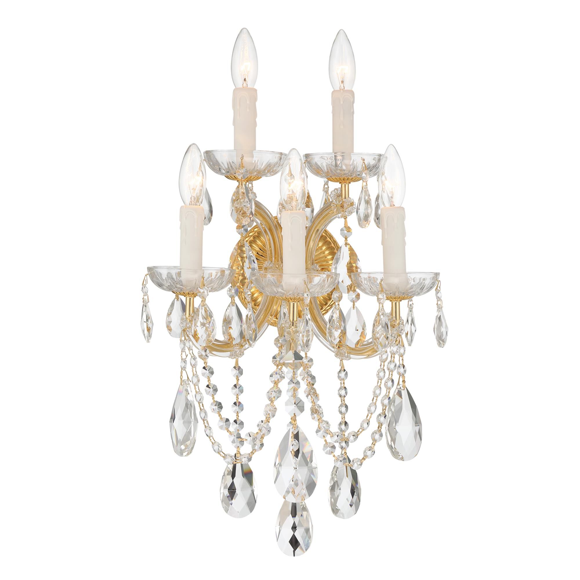 Shown in Gold finish and Clear Hand Cut crystal