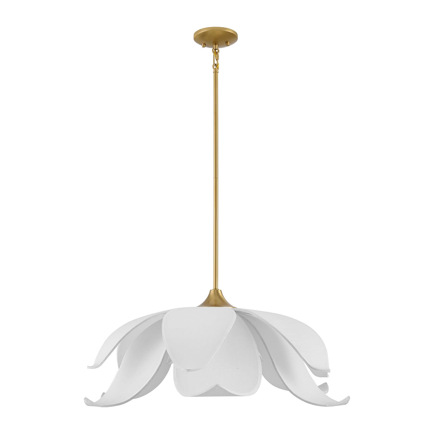 Shown in Warm Brass finish and White Linen shade