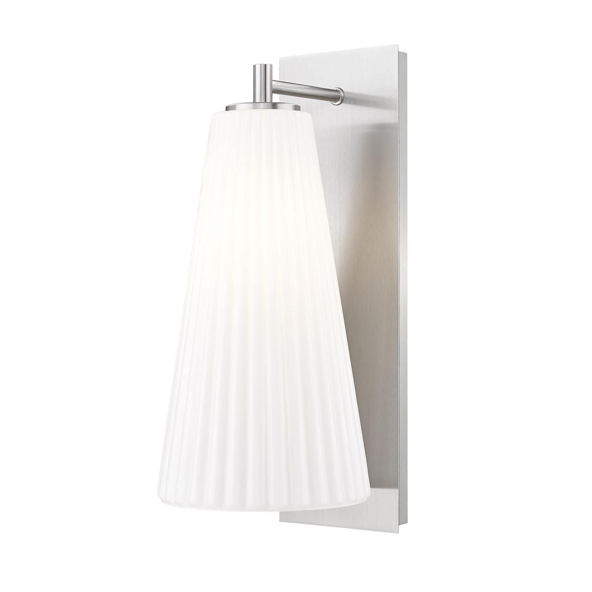 Shown in Brushed Nickel finish and White glass and White shade