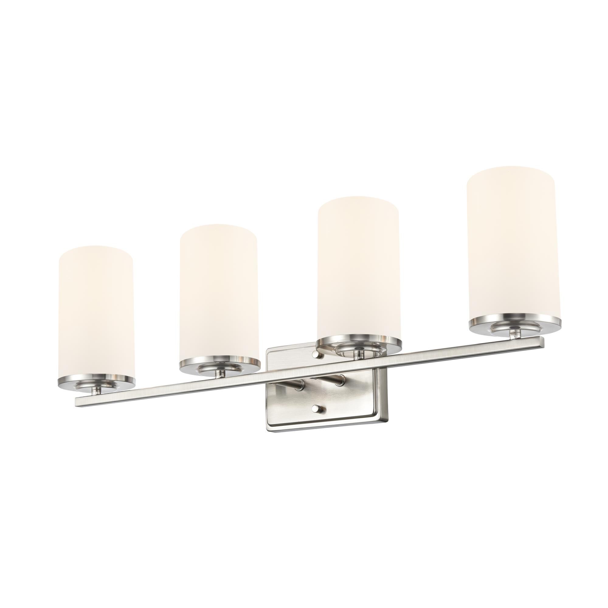 Shown in Brushed Nickel finish and Etched White glass