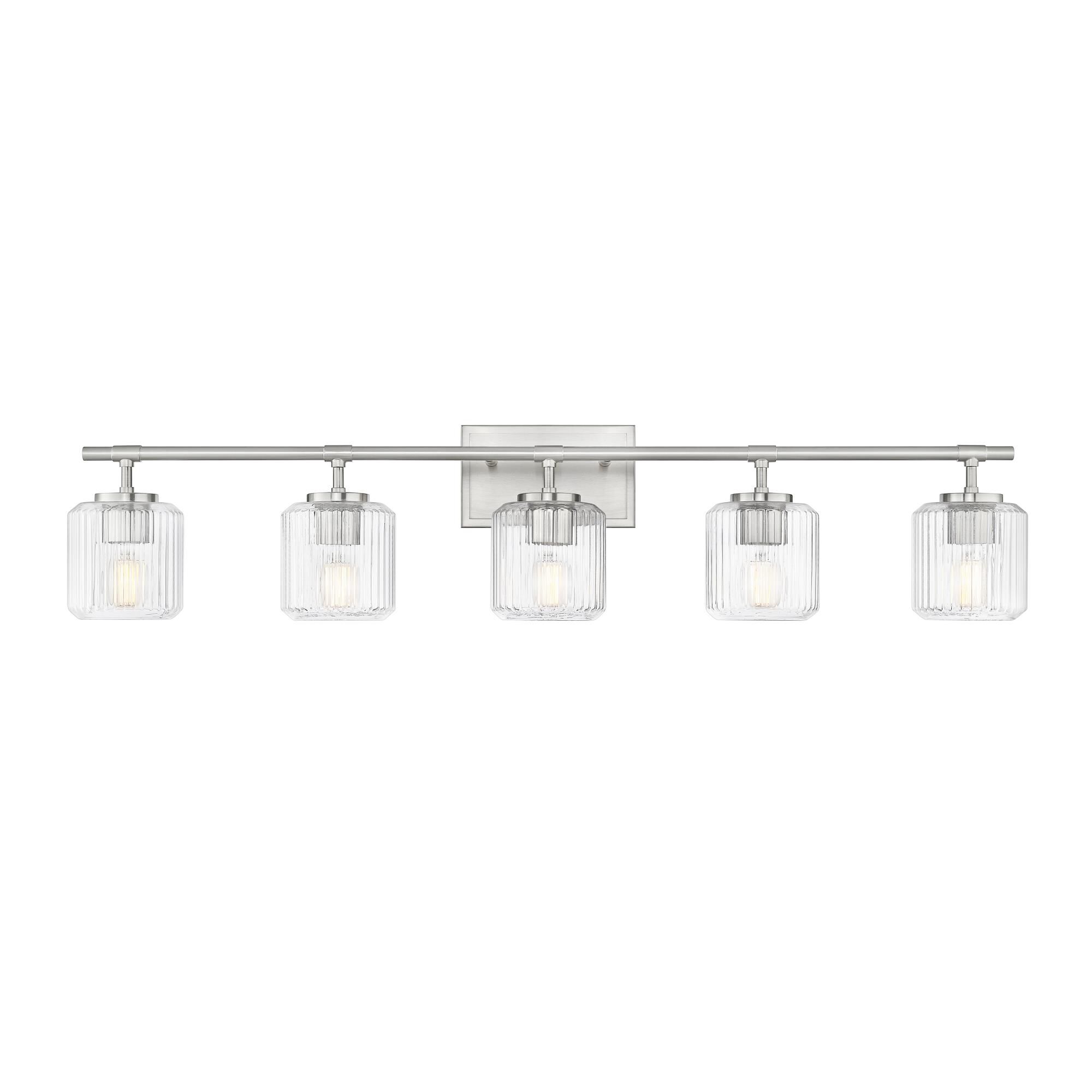 Shown in Brushed Nickel finish and Clear Ribbed glass and Clear Ribbed shade