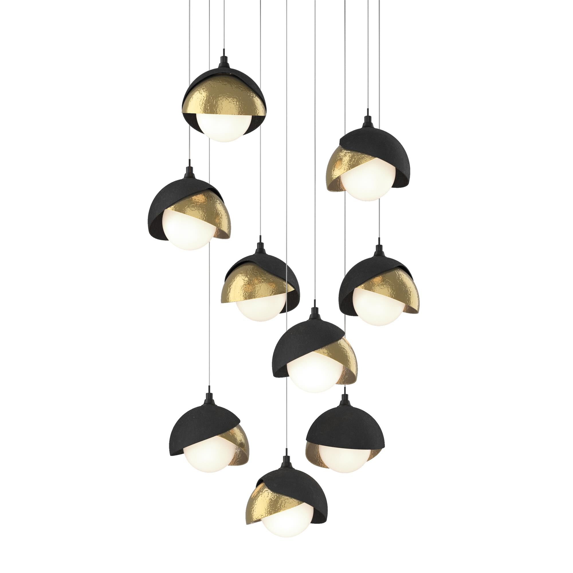 Shown in Black finish and Opal glass and Modern Brass accent